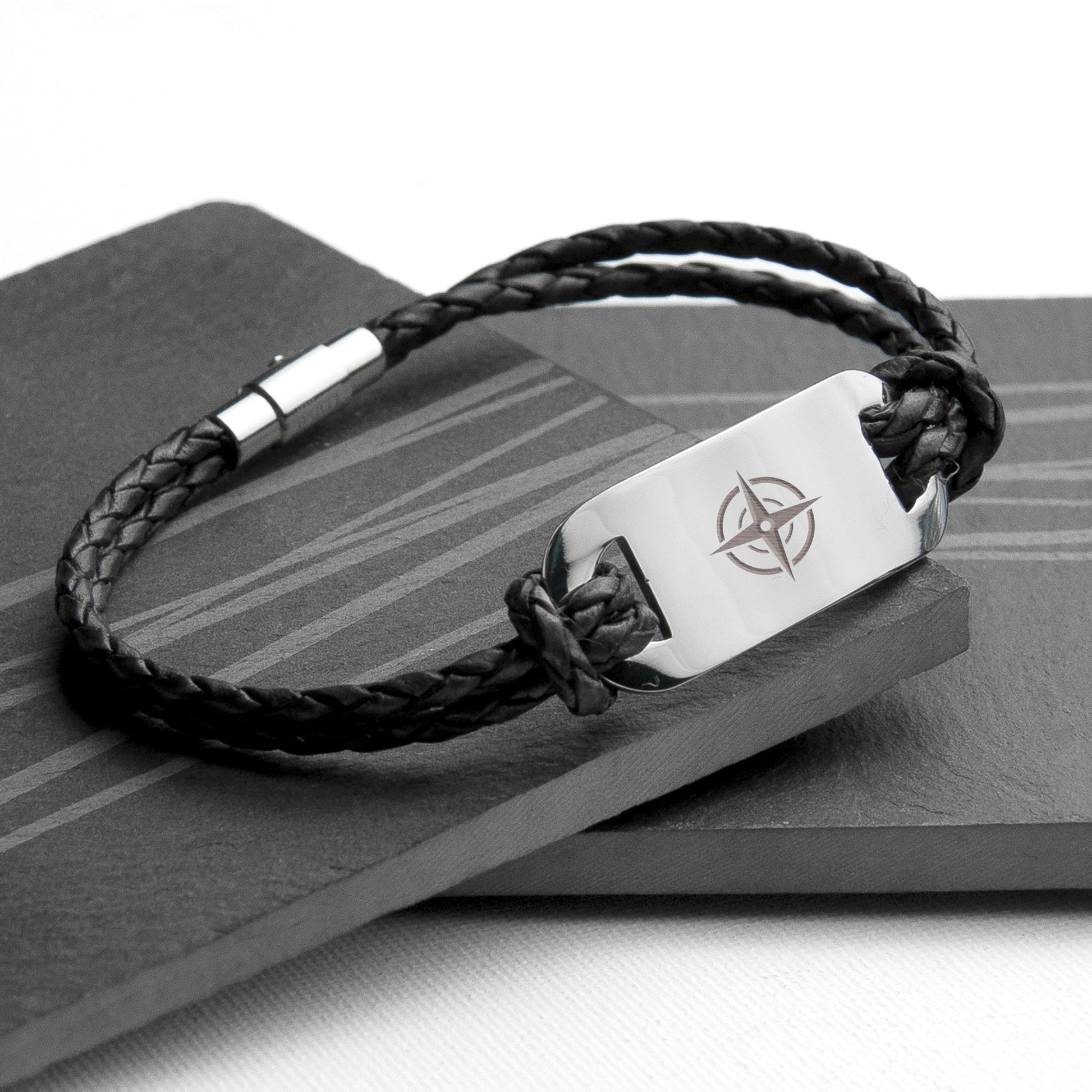 Personalised Men's Travel Compass Leather Bracelet