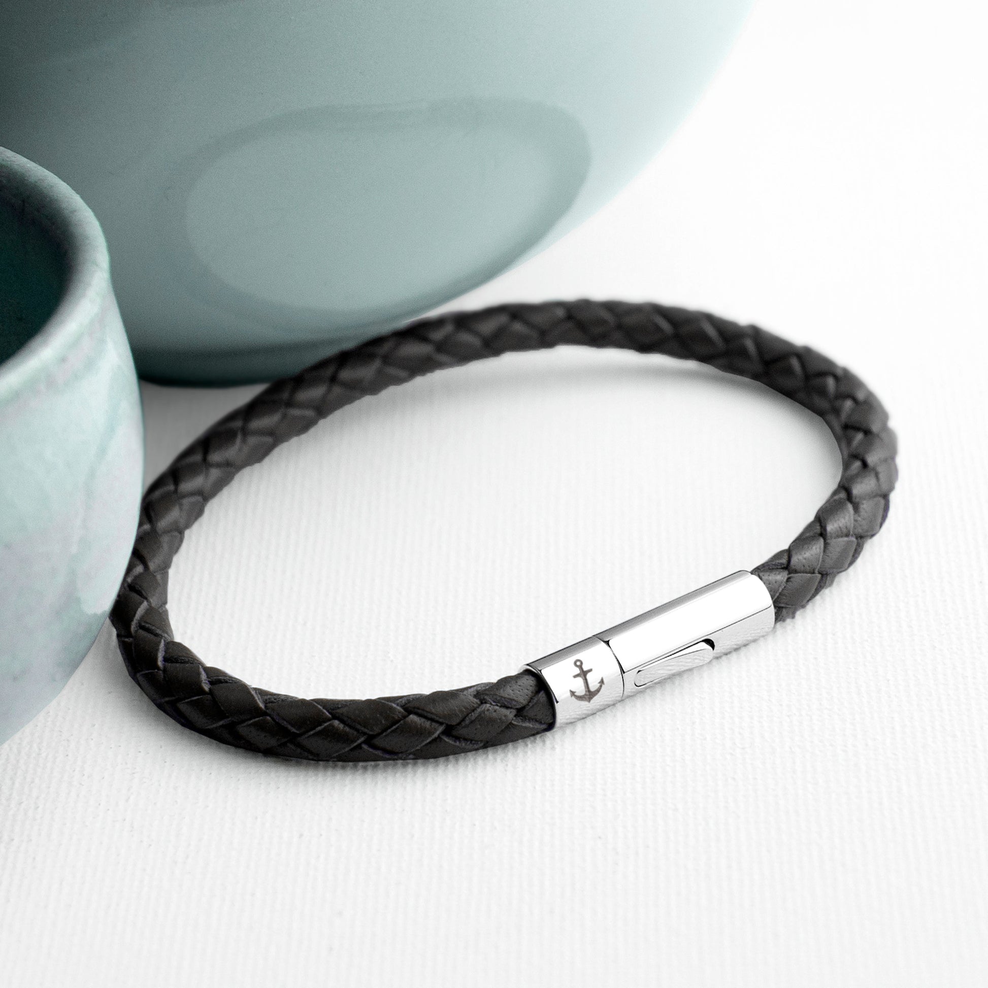 Personalised Men's Anchor Capsule Leather Bracelet