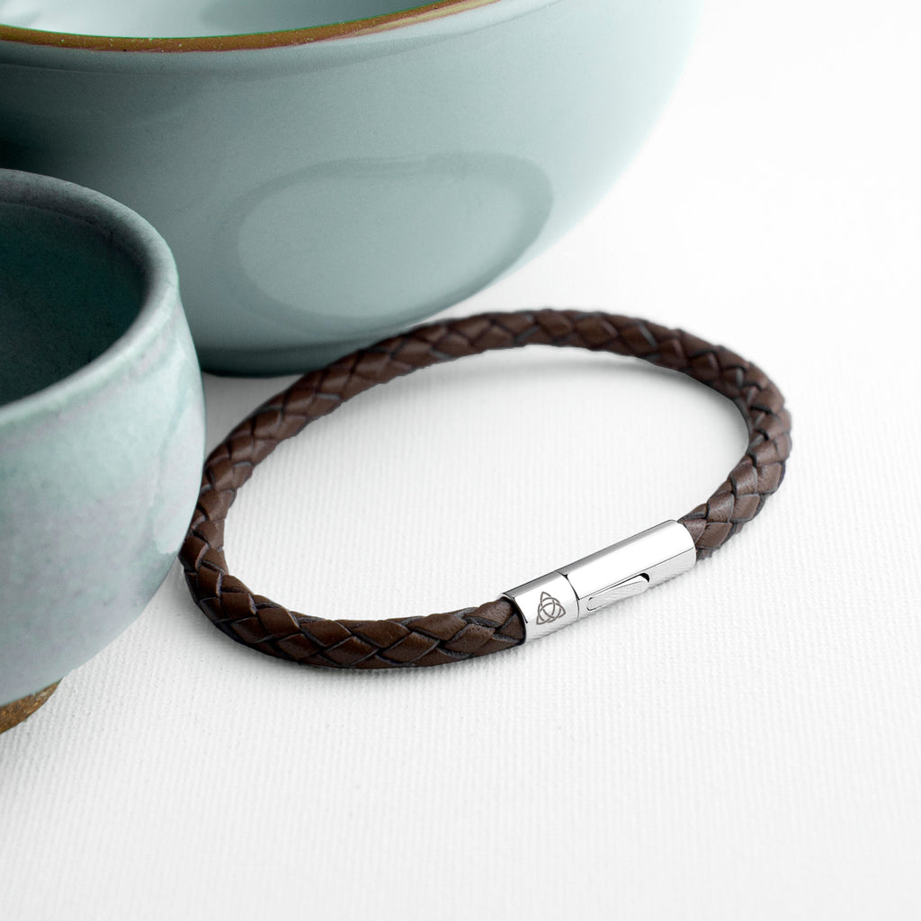 Personalised Men's Celtic Trinity Leather Bracelet