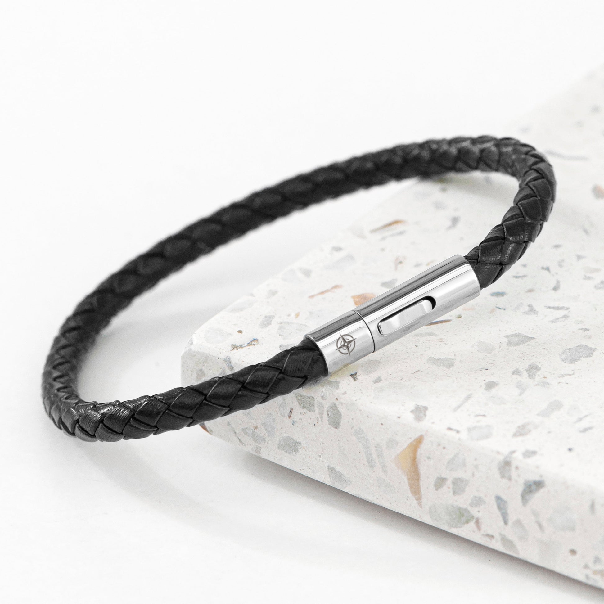 Personalised Men's Travel Compass Leather Bracelet