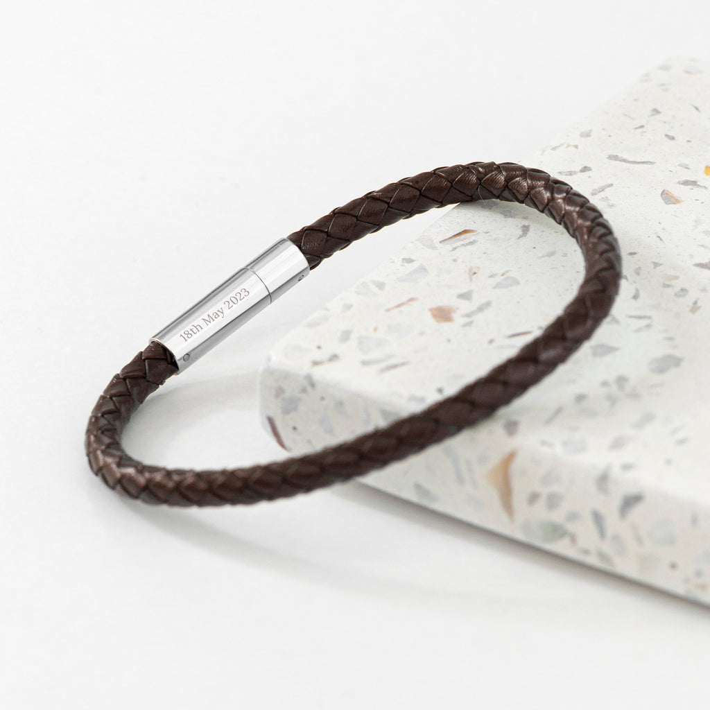 Personalised Men's Travel Compass Leather Bracelet