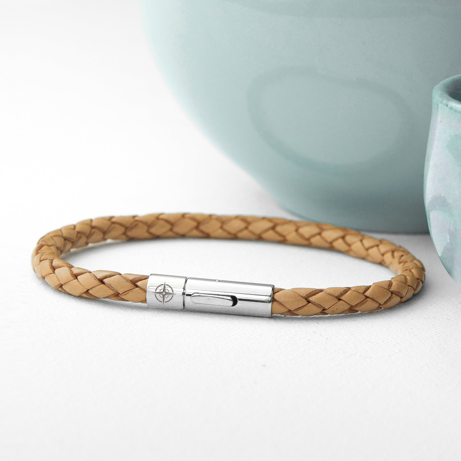 Personalised Men's Travel Compass Leather Bracelet