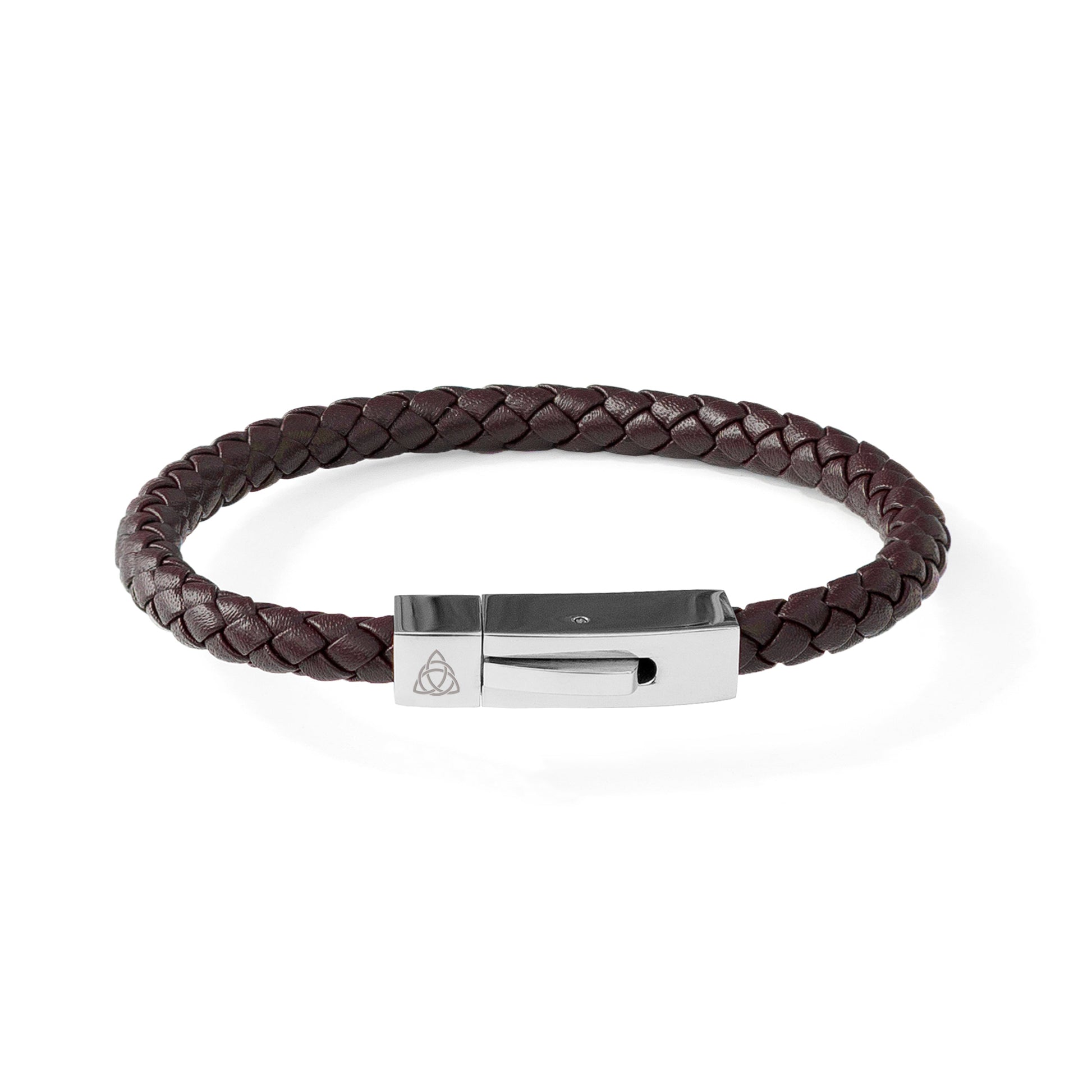 Personalised Men's Leather Celtic Trinity Bracelet with Tube Clasp