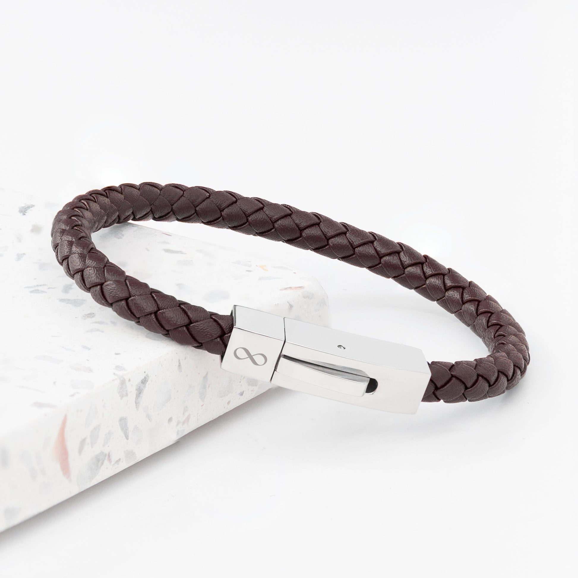 Personalised Men's Leather Infinity Bracelet with Tube Clasp