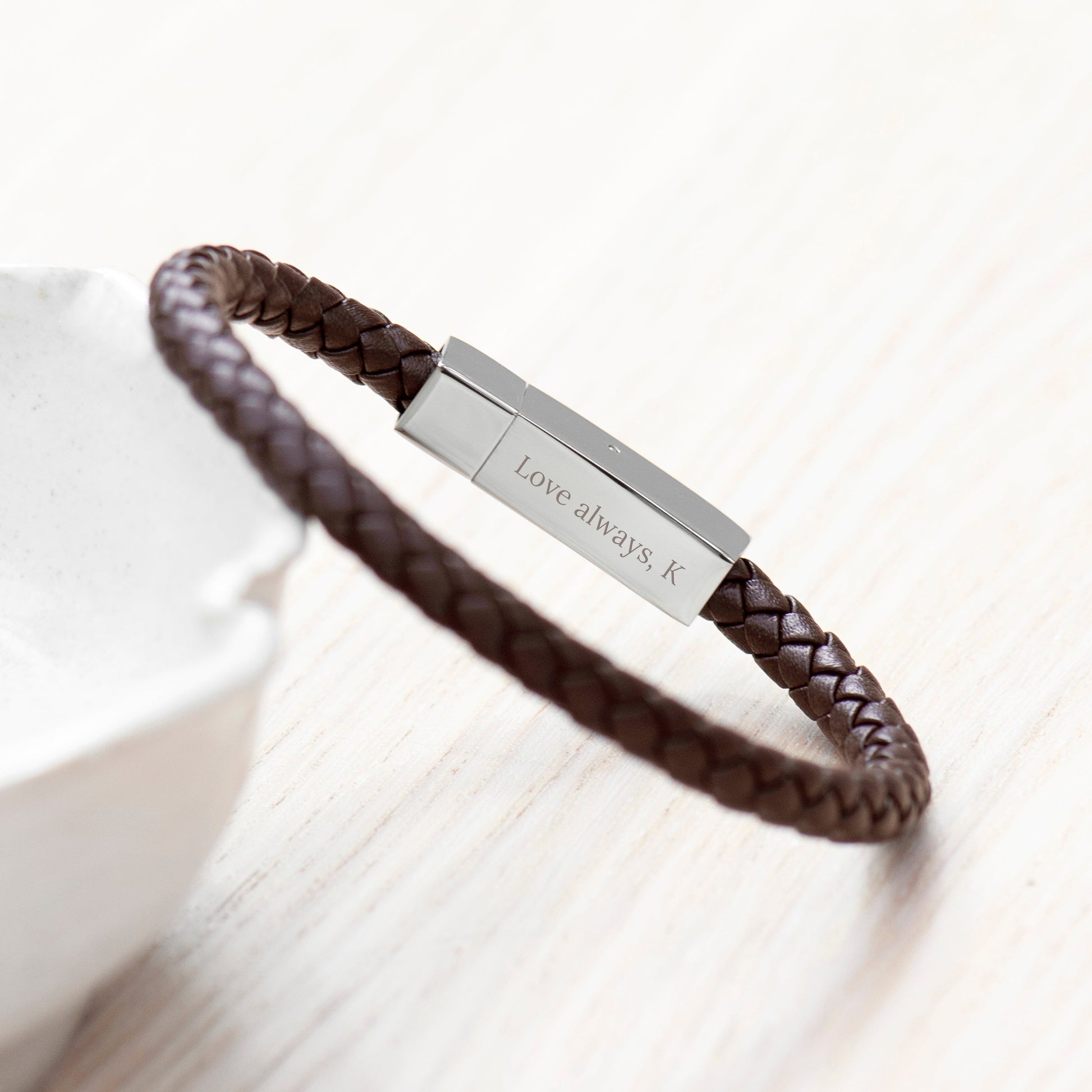 Personalised Men's Leather Infinity Bracelet with Tube Clasp
