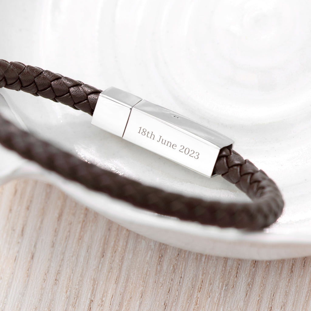 Personalised Men's Leather Infinity Bracelet with Tube Clasp