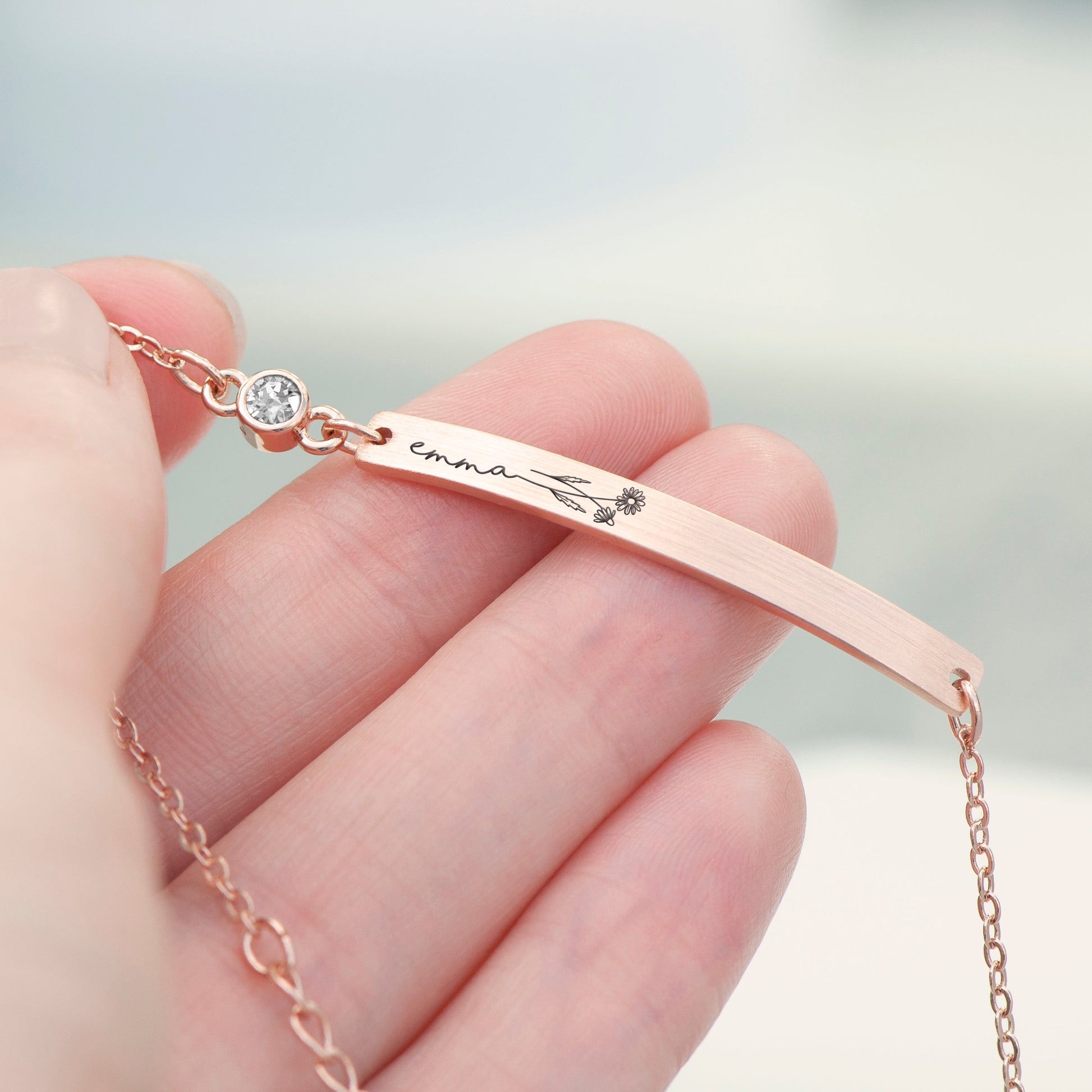 Personalised Birth Flower Swarovski Crystal Rose Gold Bracelet