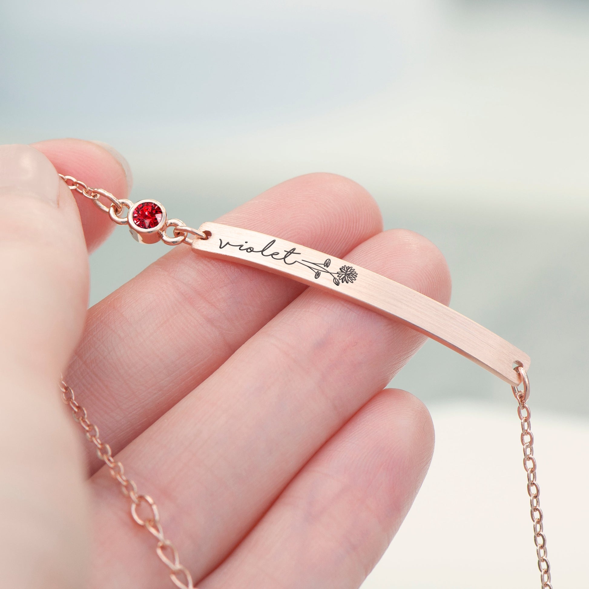 Personalised Birth Flower Swarovski Crystal Rose Gold Bracelet