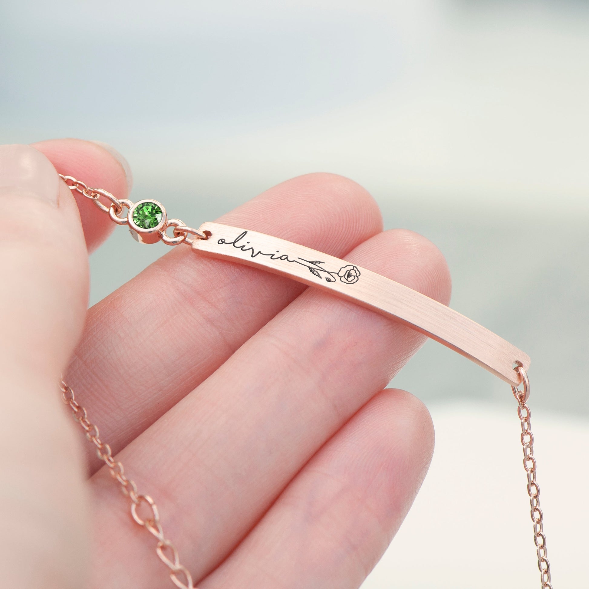Personalised Birth Flower Swarovski Crystal Rose Gold Bracelet
