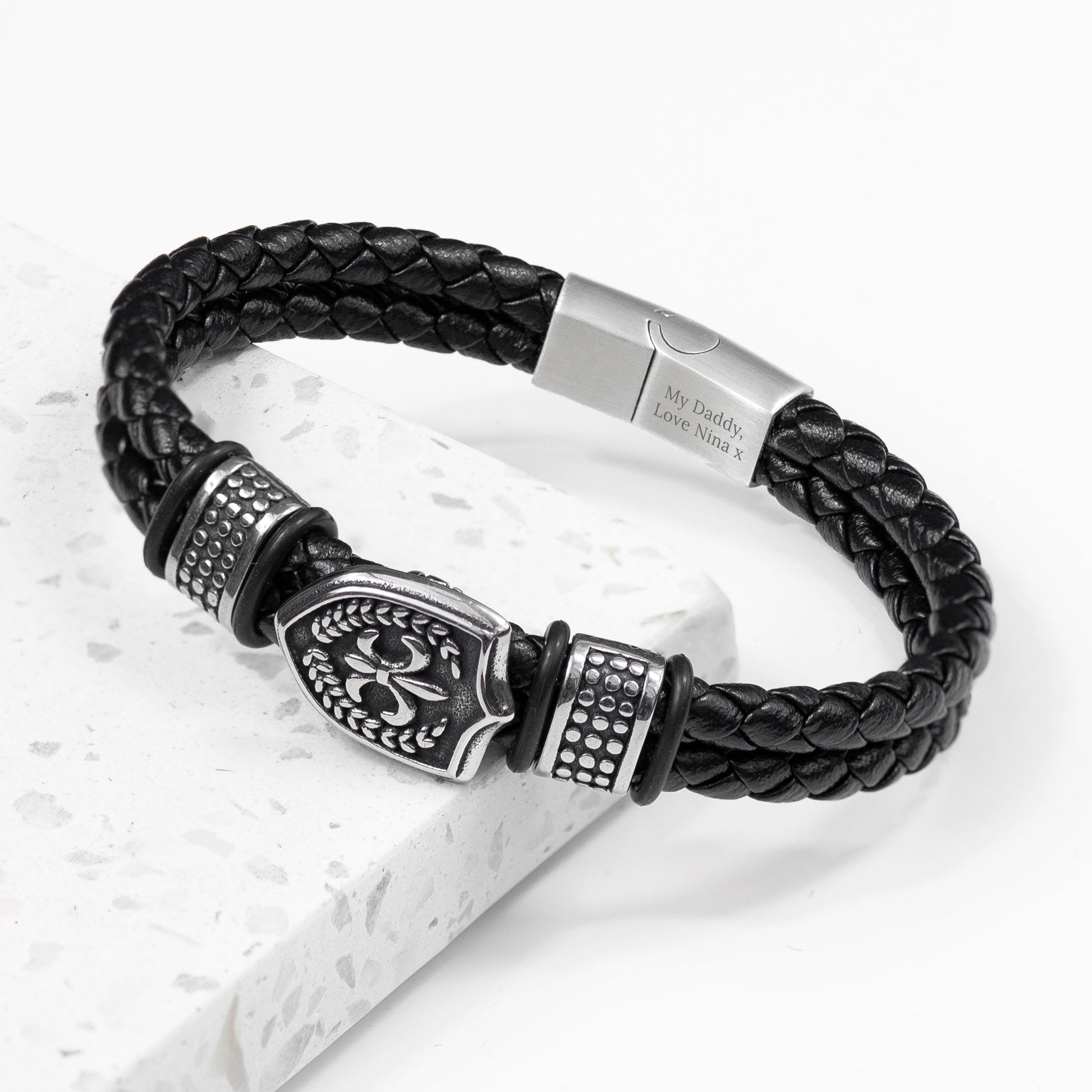 Personalised Men's Warrior Shield Leather Bracelet