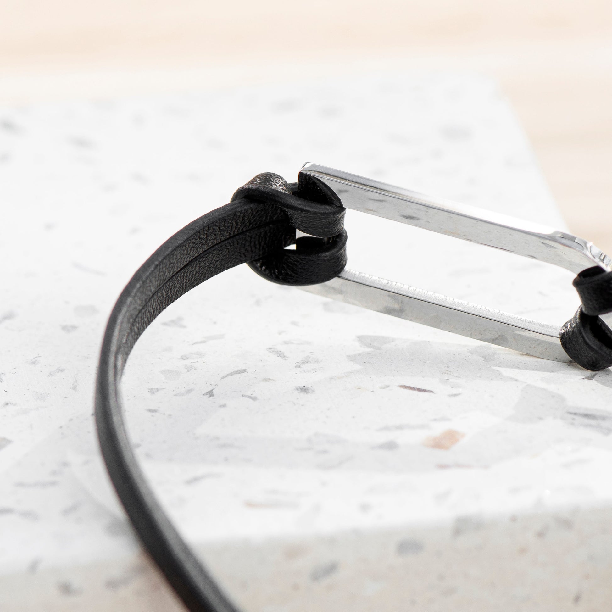 Personalised Men's Silver Bar Black Leather Bracelet