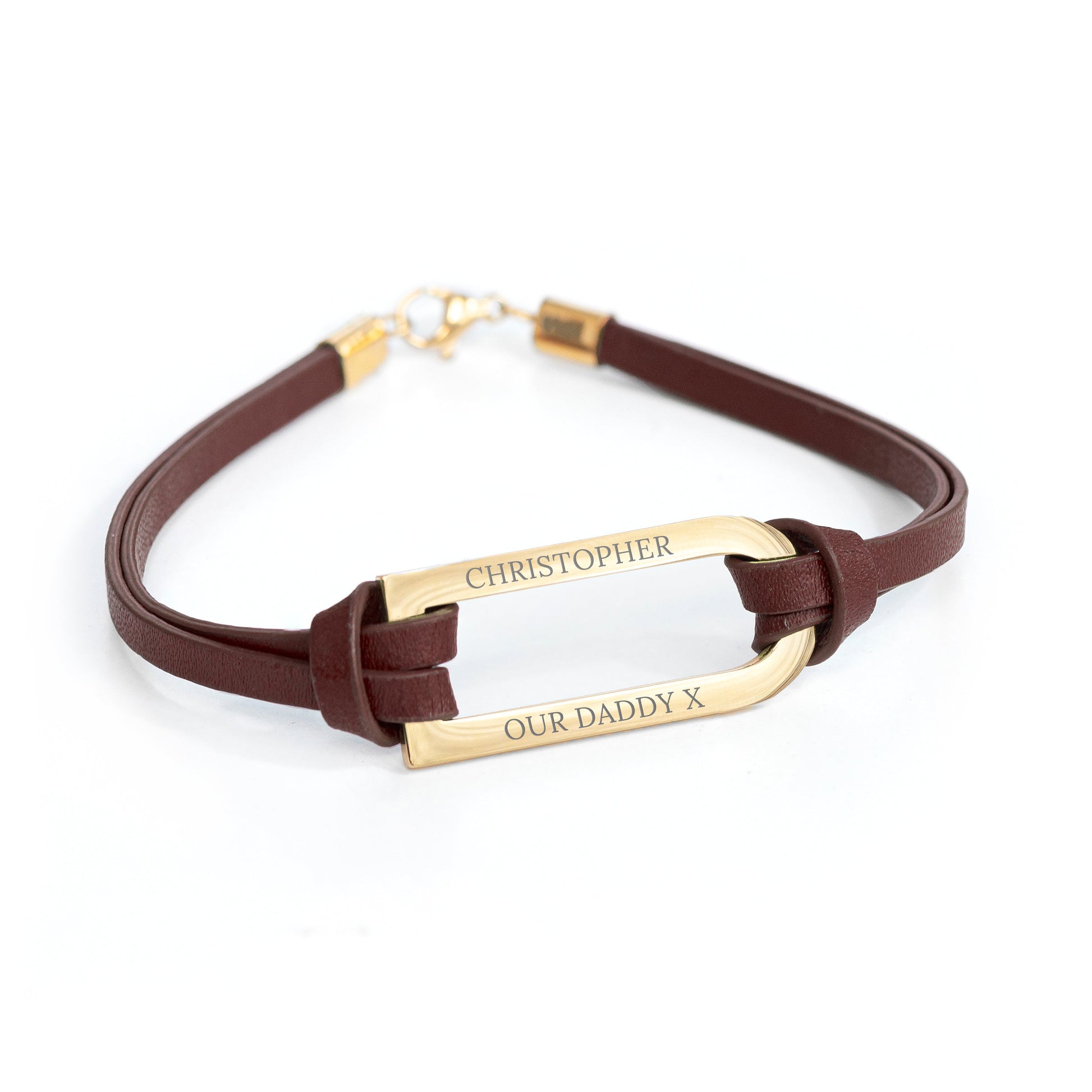 Personalised Men's Brown Leather Bracelet with Gold Bar