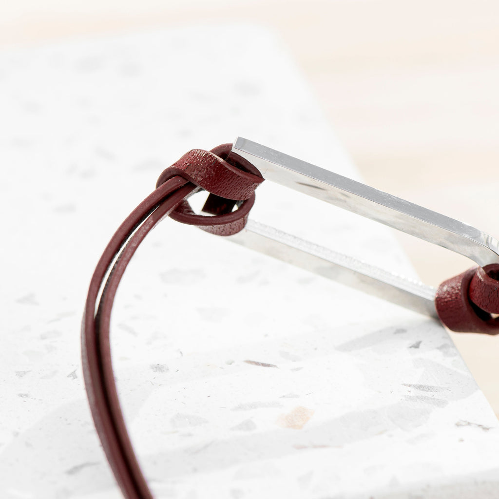 Personalised Men's Silver Bar Brown Leather Bracelet