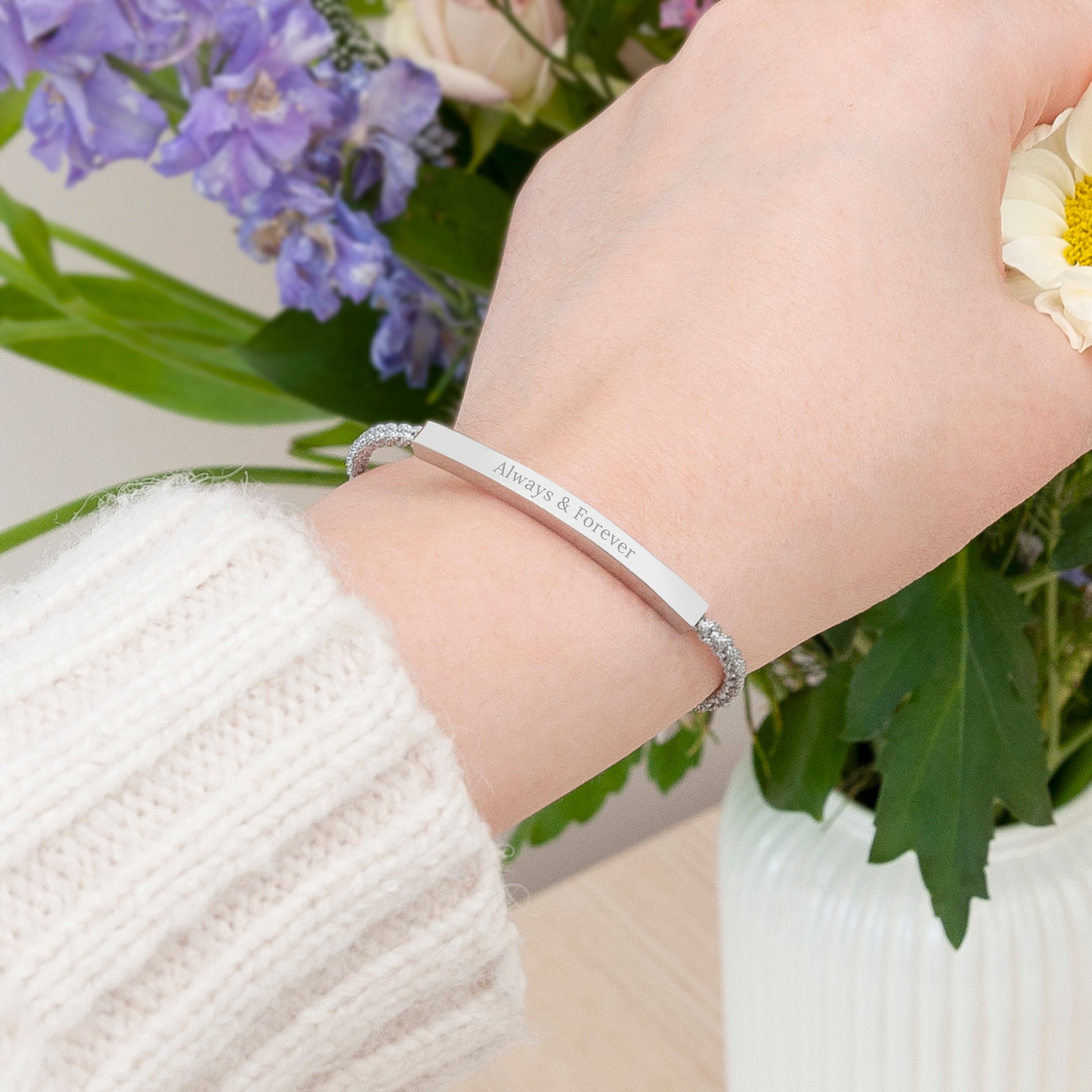 Personalised Silver Rope Bracelet with Custom Engraving
