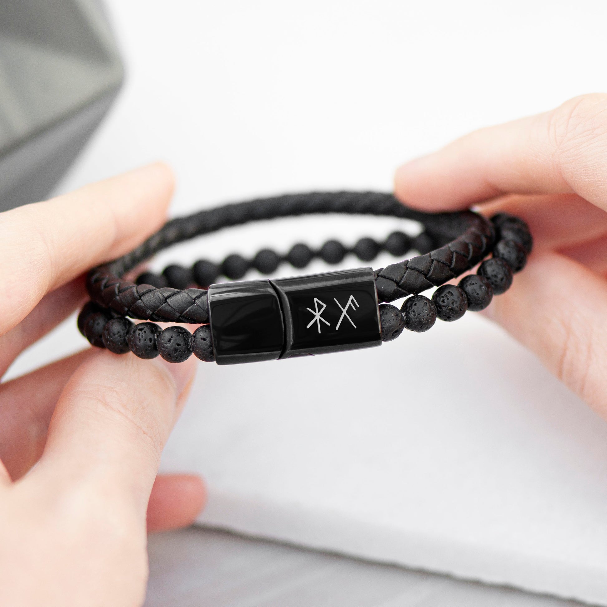 Personalised Men's Black Rune Duo Bracelet