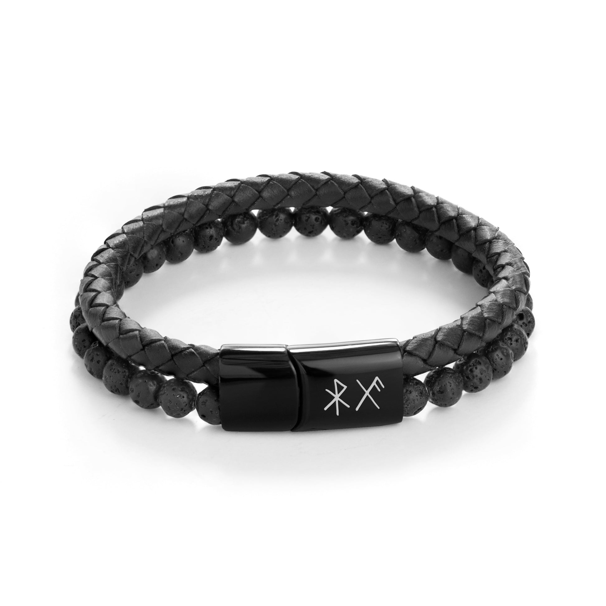 Personalised Men's Black Rune Duo Bracelet