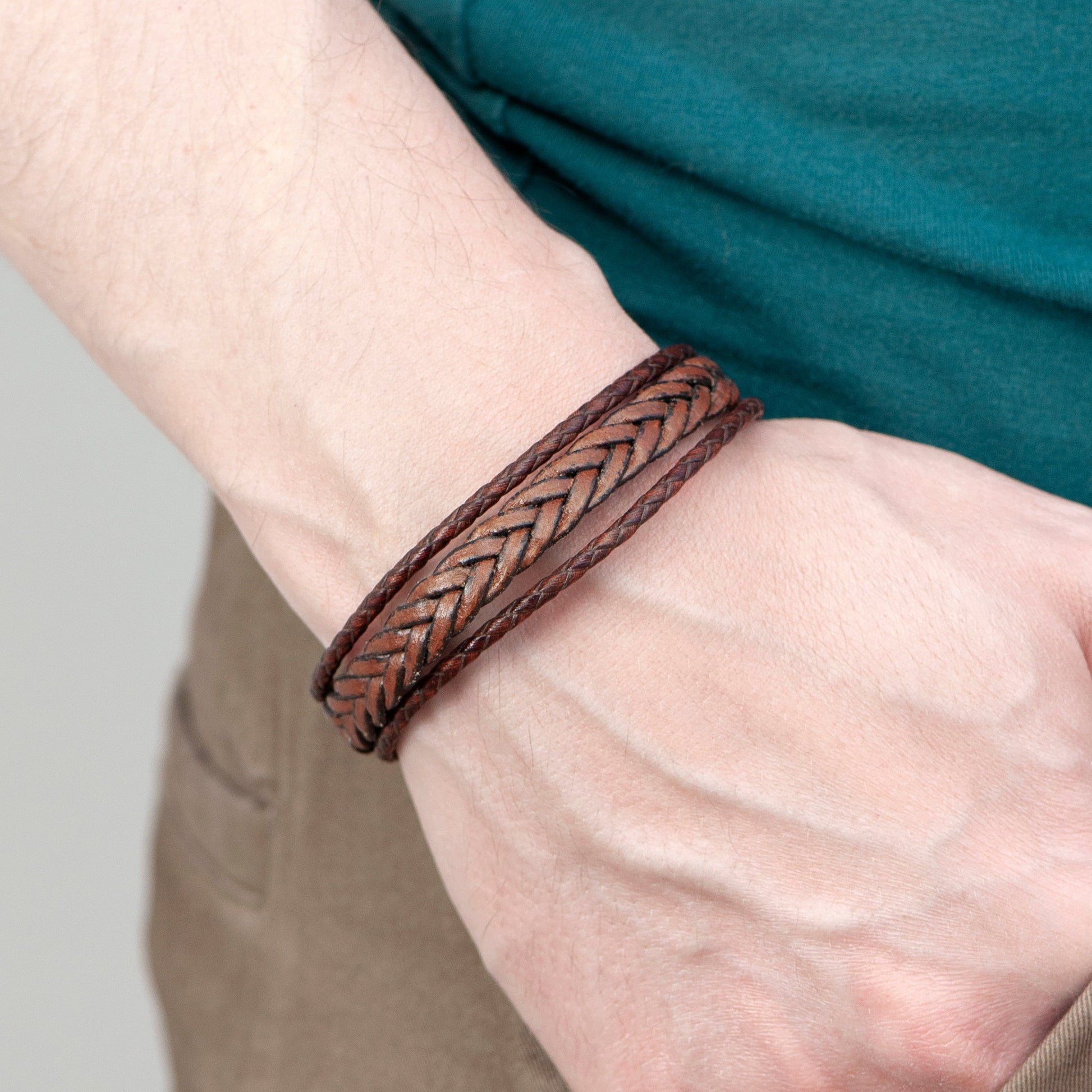 Personalised Men's Brown Rune Woven Bracelet