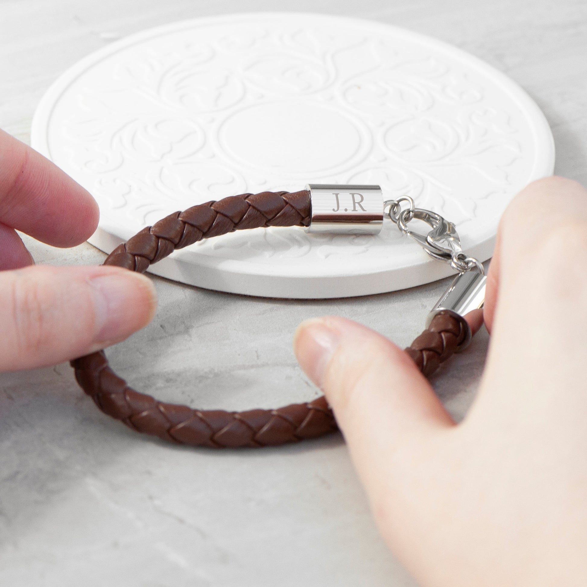 Personalised Men's Brown Horseshoe Bracelet with Sterling Silver Clasp