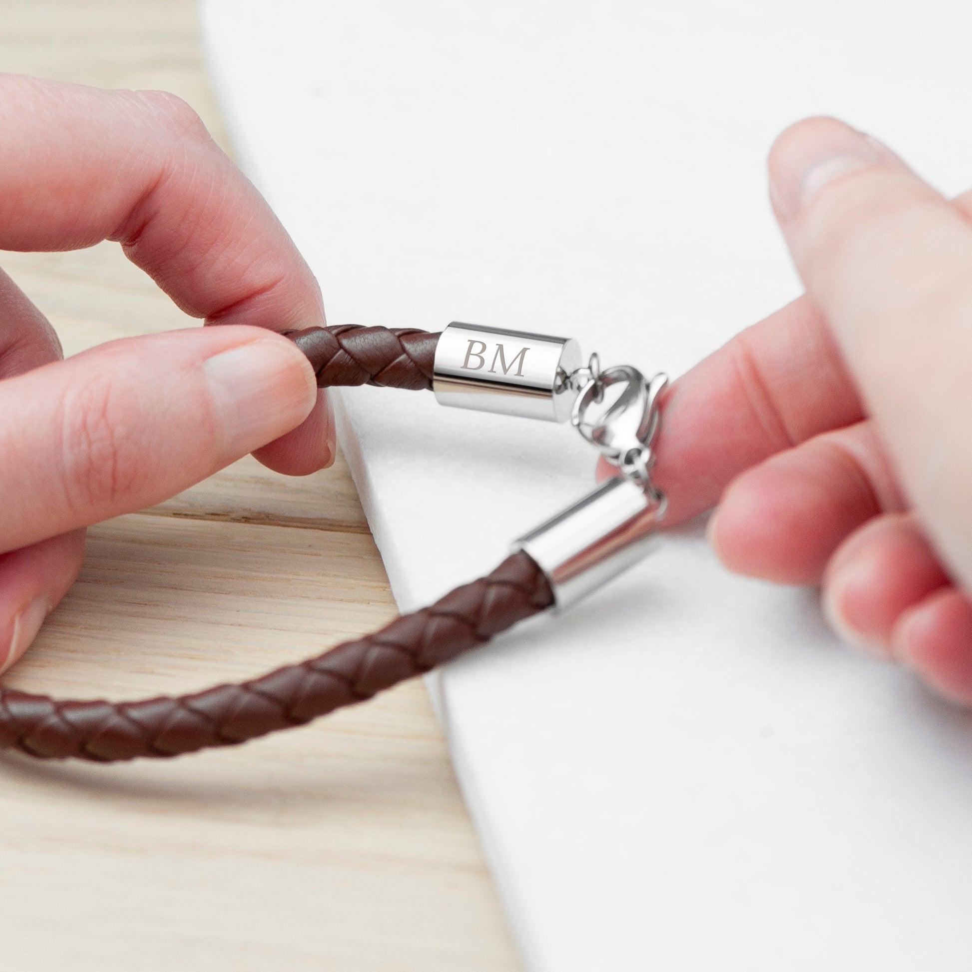 Personalised Men's Brown Horseshoe Bracelet with Sterling Silver Clasp