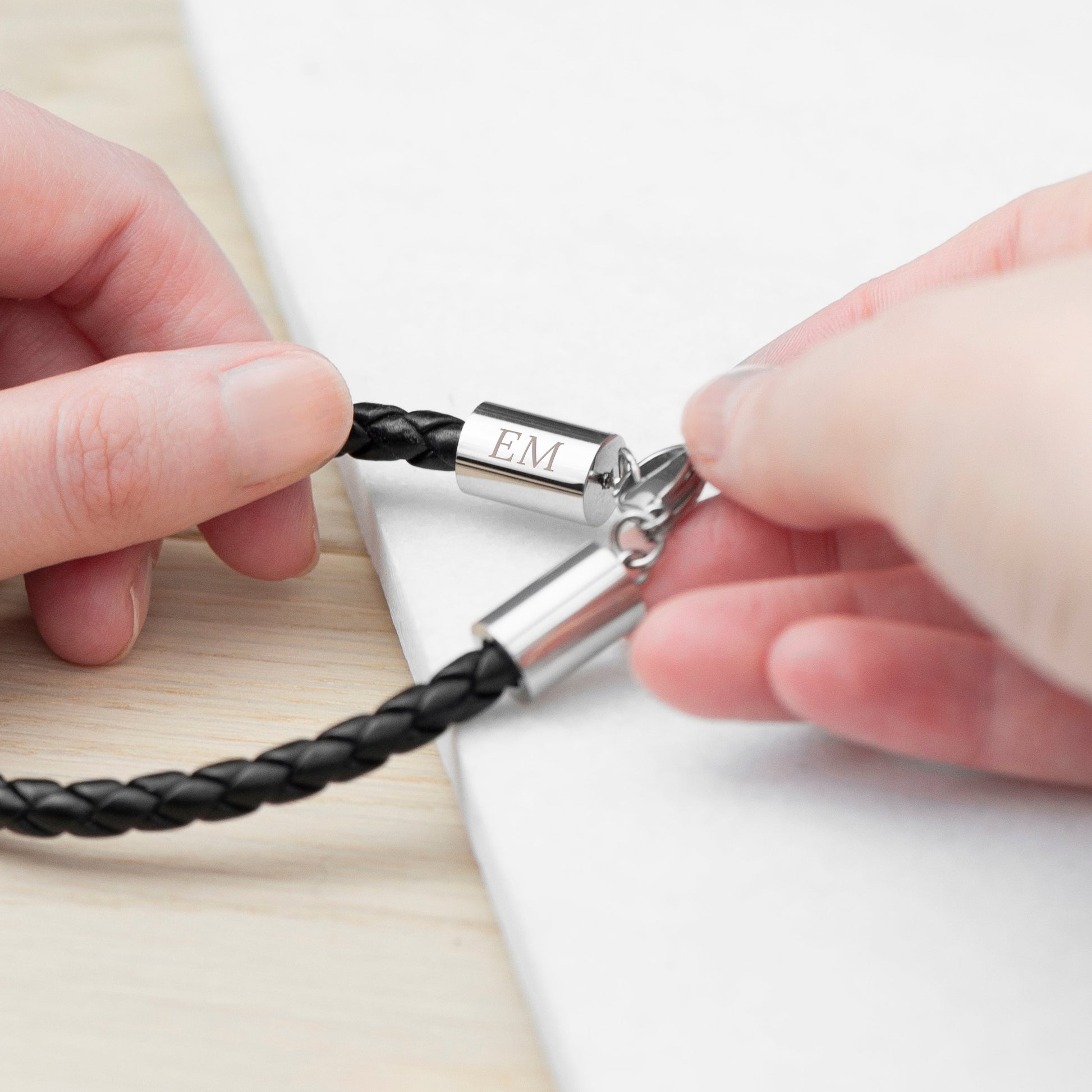 Personalised Men's Black Horseshoe Bracelet with Sterling Silver Clasp