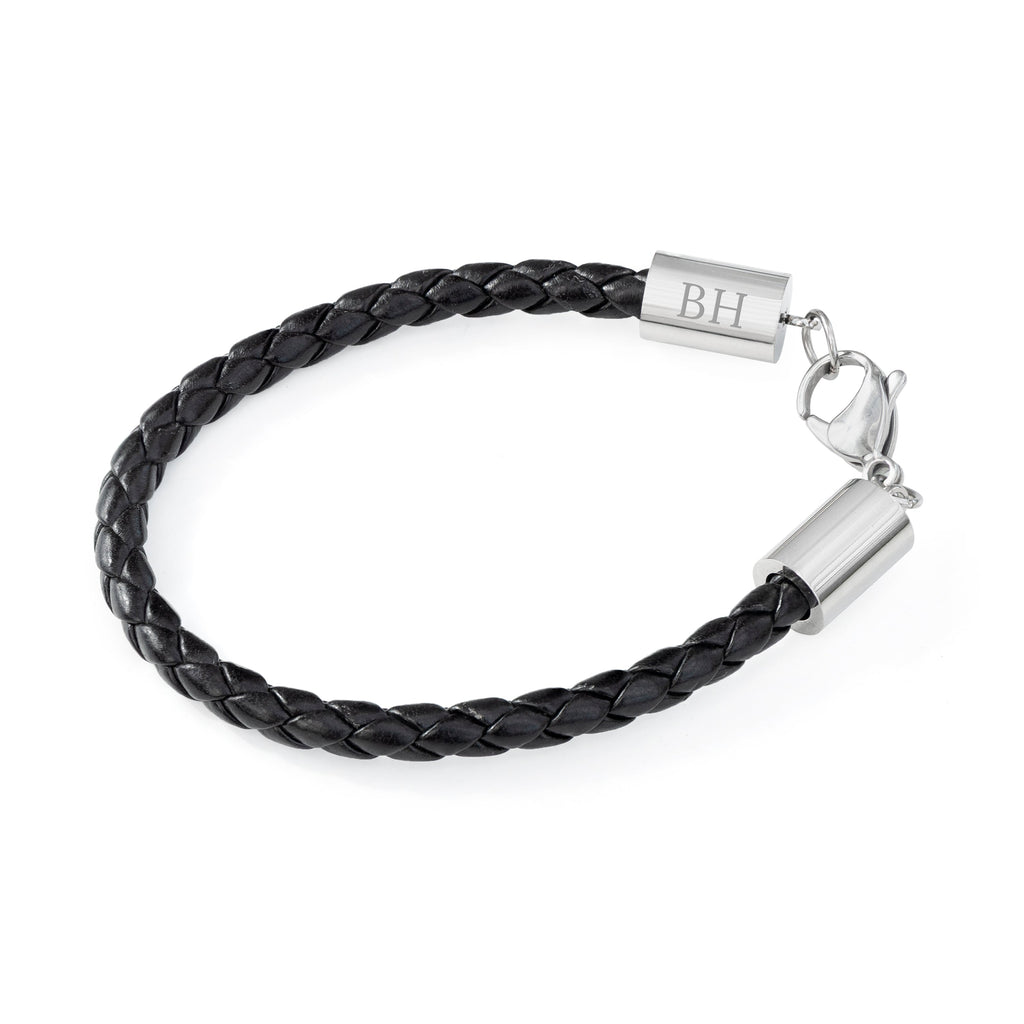 Personalised Men's Black Horseshoe Bracelet with Sterling Silver Clasp