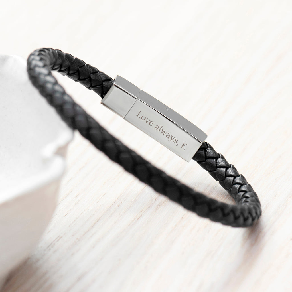 Personalised Men's Leather Celtic Trinity Bracelet with Tube Clasp