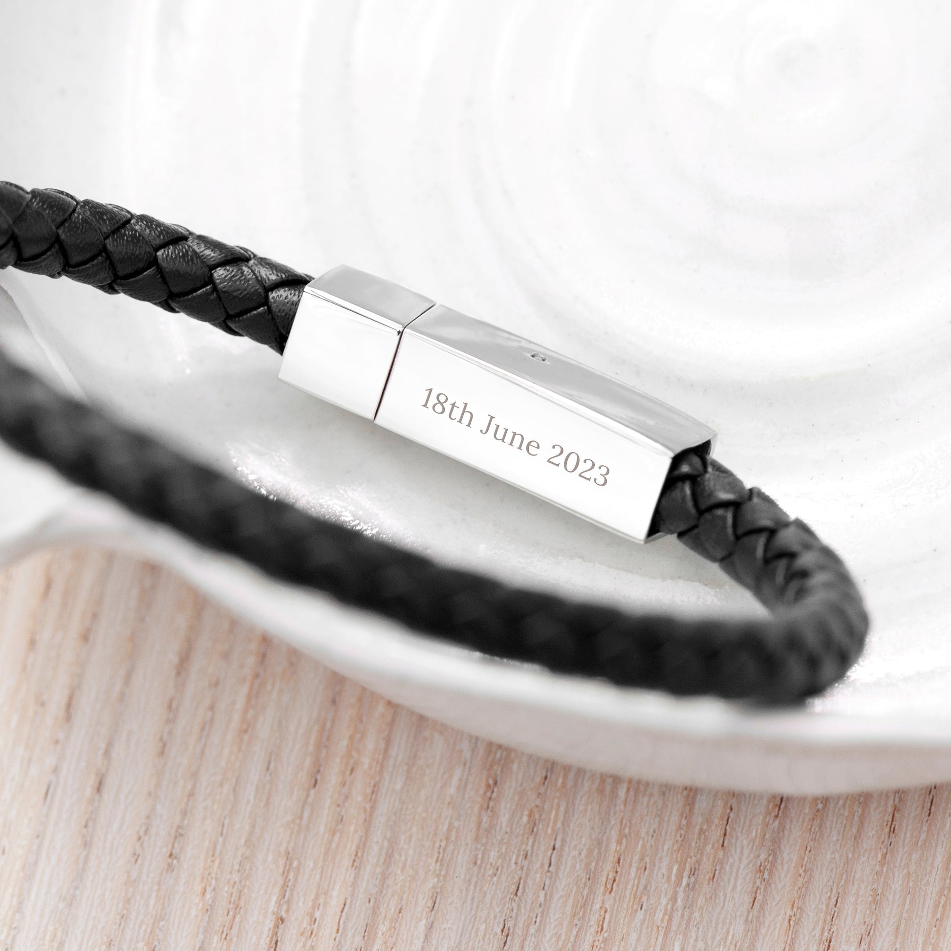Personalised Men's Leather Infinity Bracelet with Tube Clasp