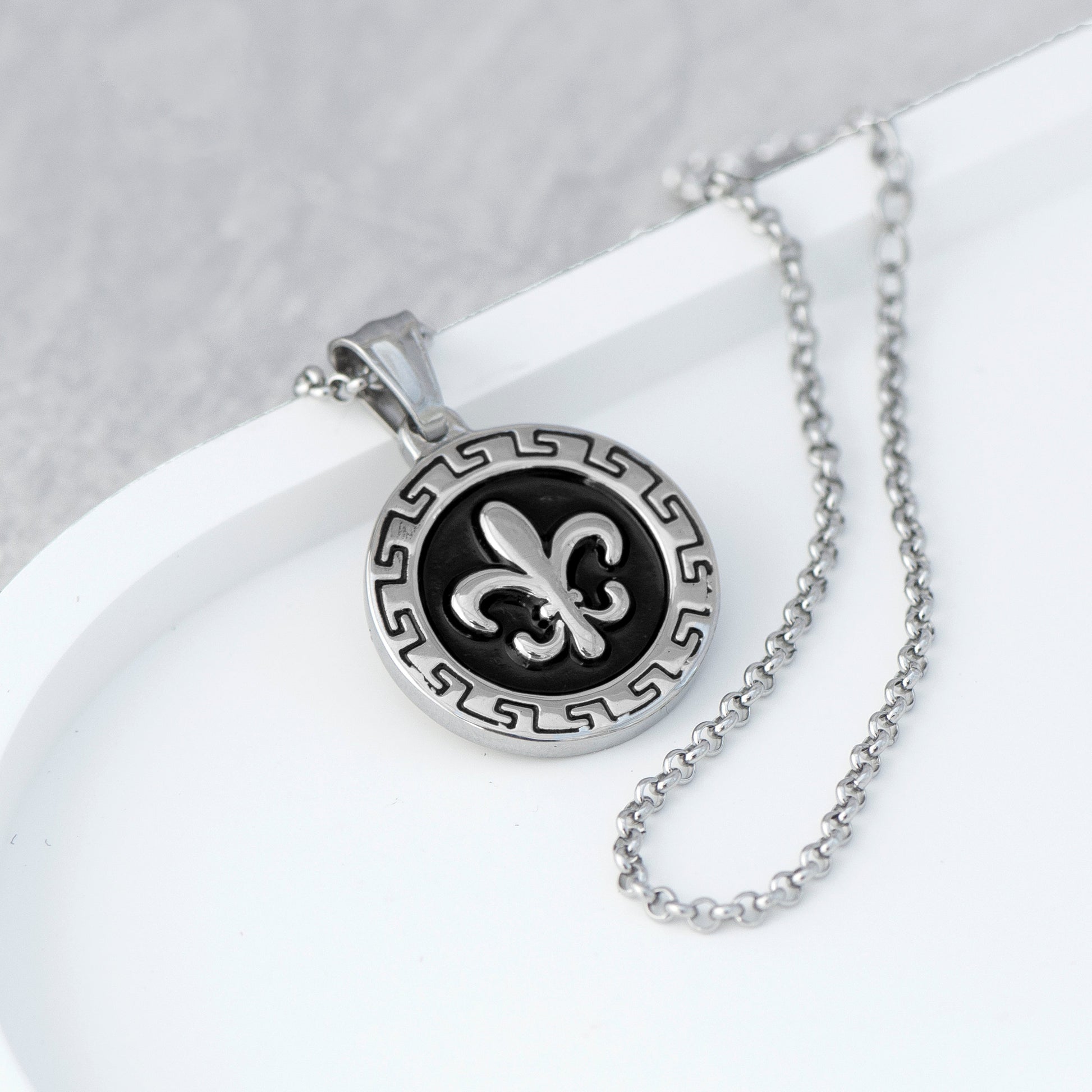 Personalised Men's Fleur de lis Pendant Necklace
