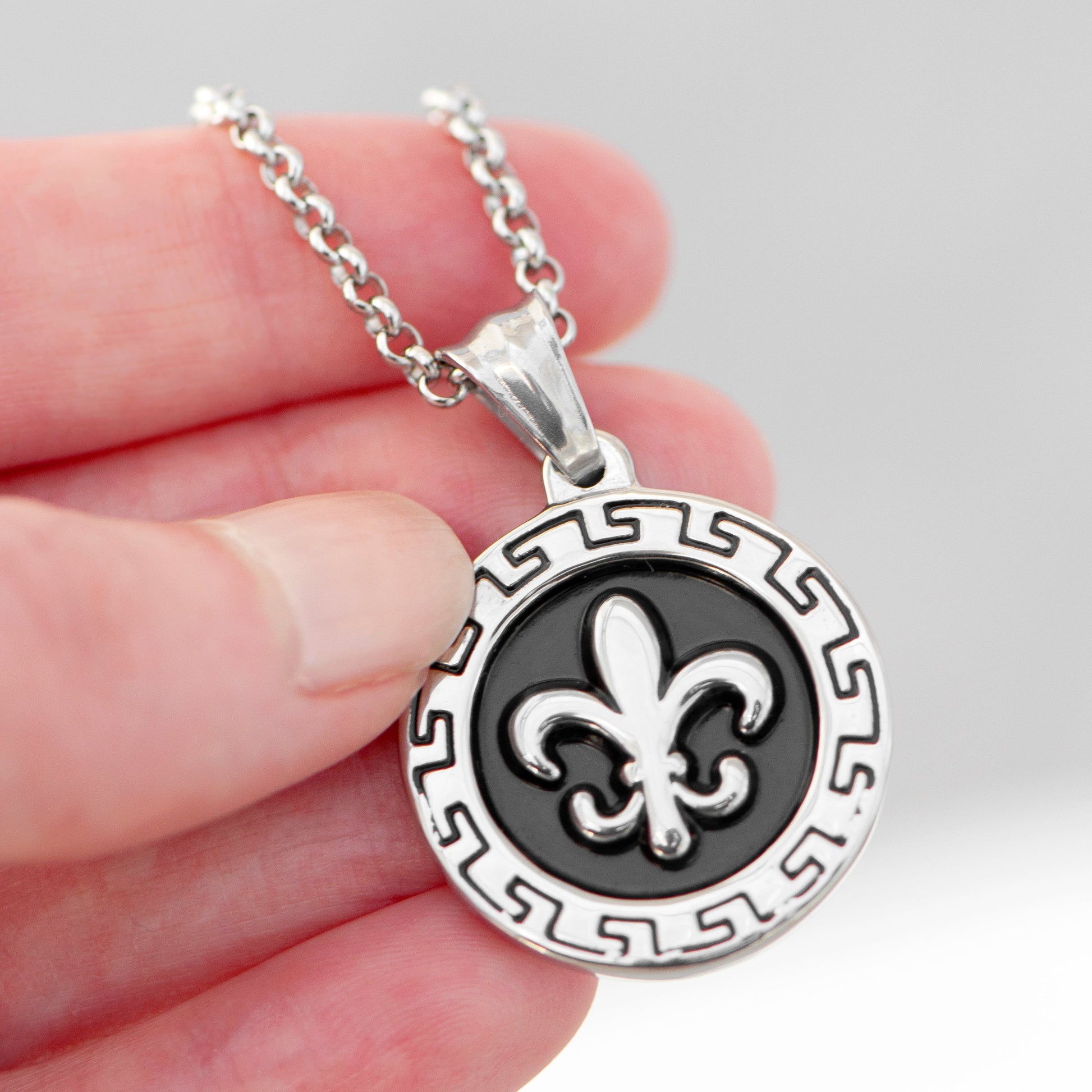 Personalised Men's Fleur de lis Pendant Necklace