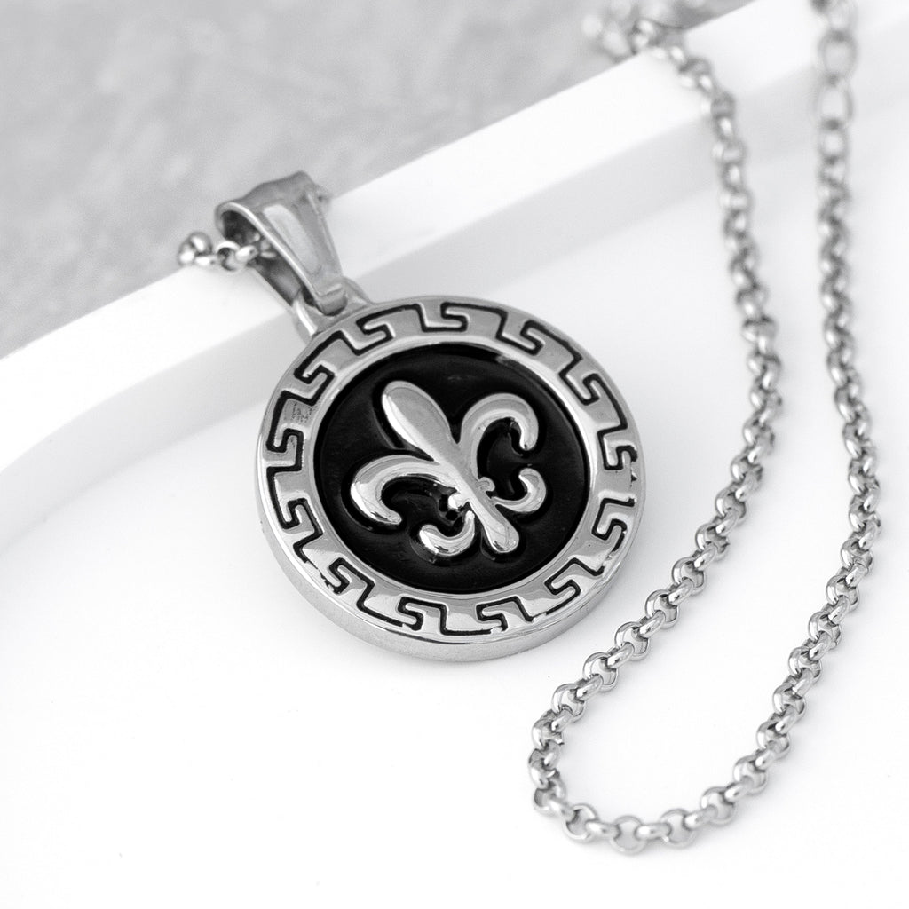 Personalised Men's Fleur de lis Pendant Necklace