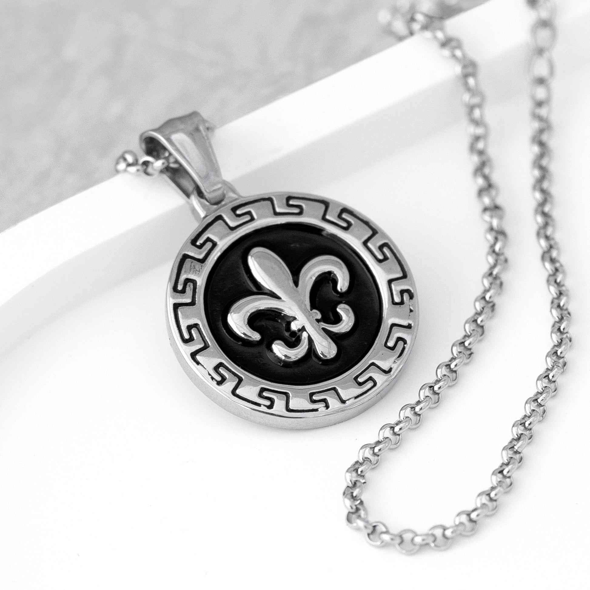 Personalised Men's Fleur de lis Pendant Necklace