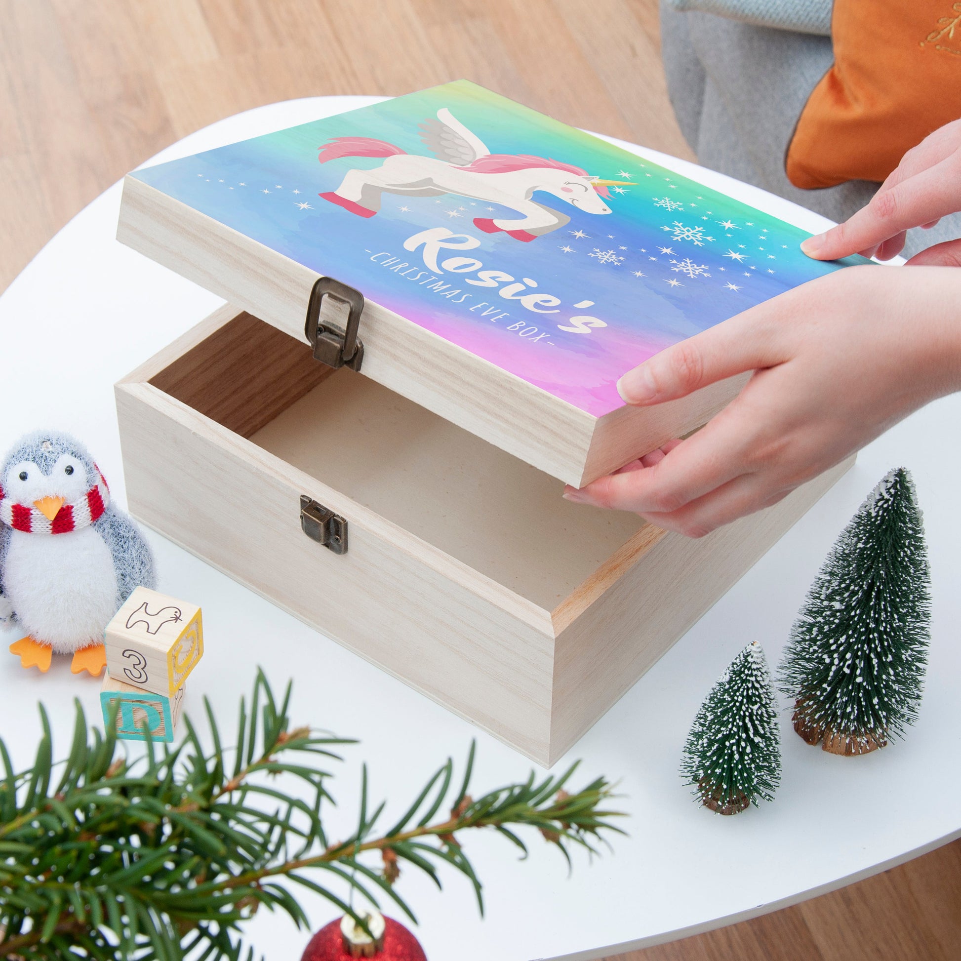 Personalised Colourful Baby Unicorn Christmas Eve Box
