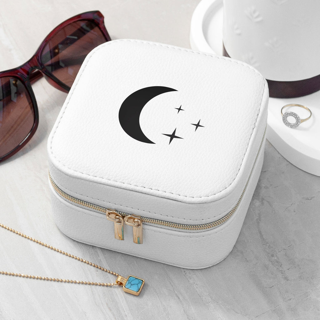 Moon and Stars White Travel Jewellery Case