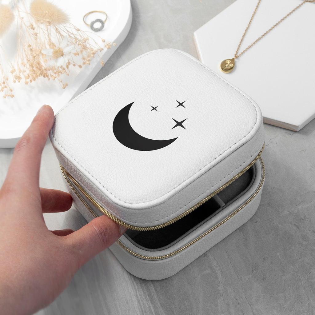 Moon and Stars White Travel Jewellery Case