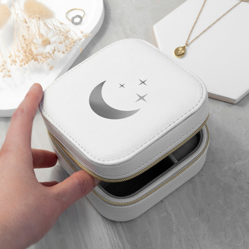 Moon and Stars White Travel Jewellery Case