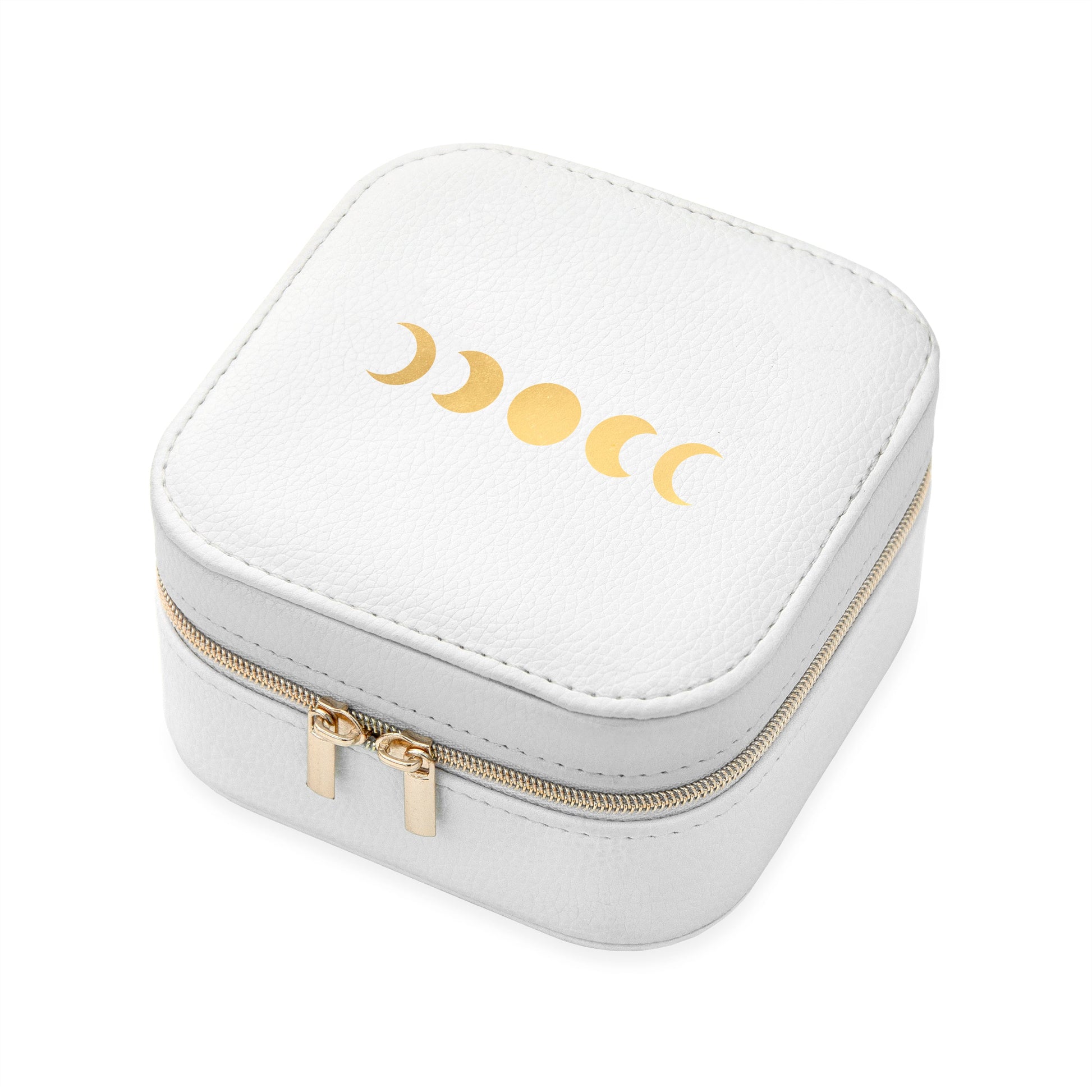 Moon Phase White Travel Jewellery Case with Customisable Vinyl