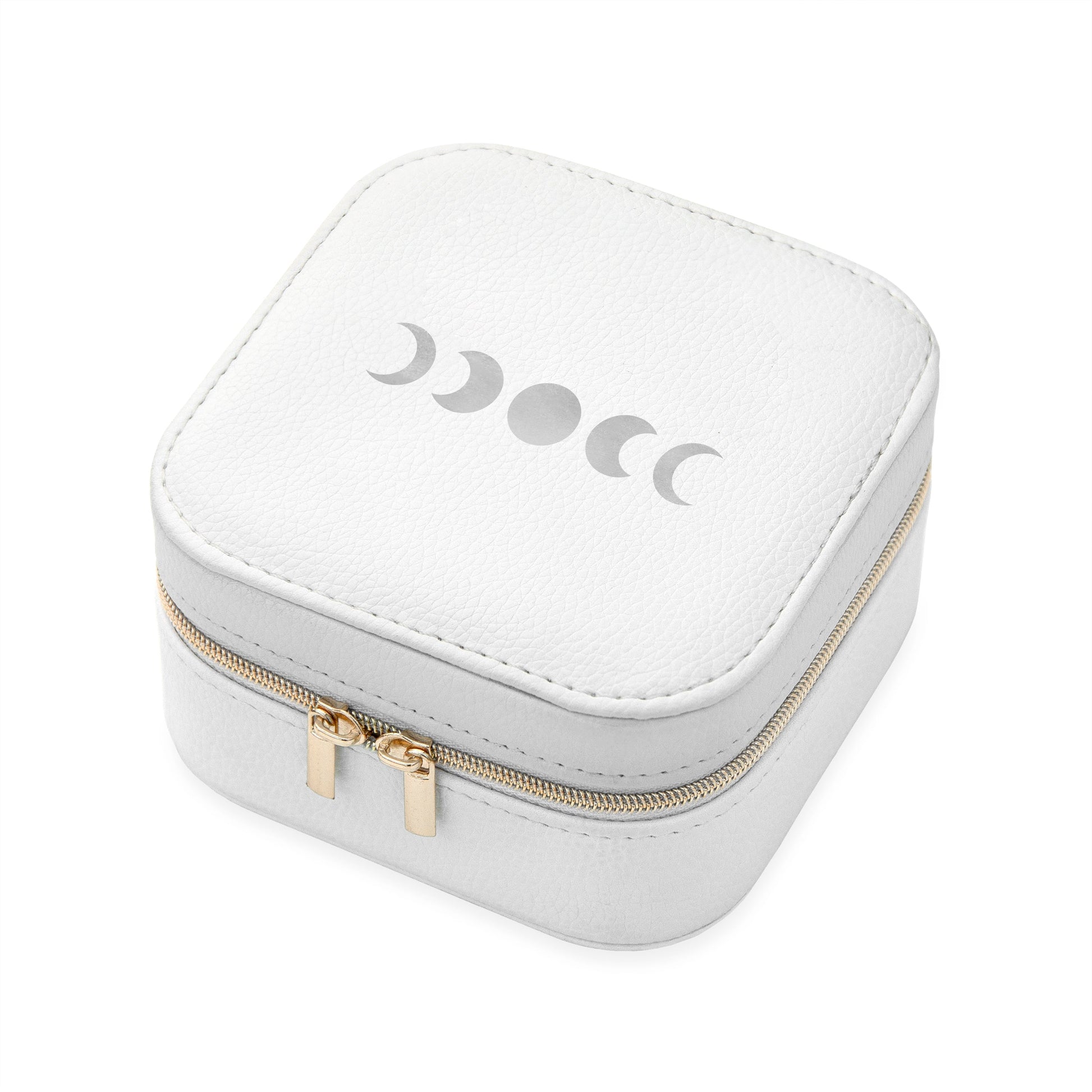 Moon Phase White Travel Jewellery Case with Customisable Vinyl