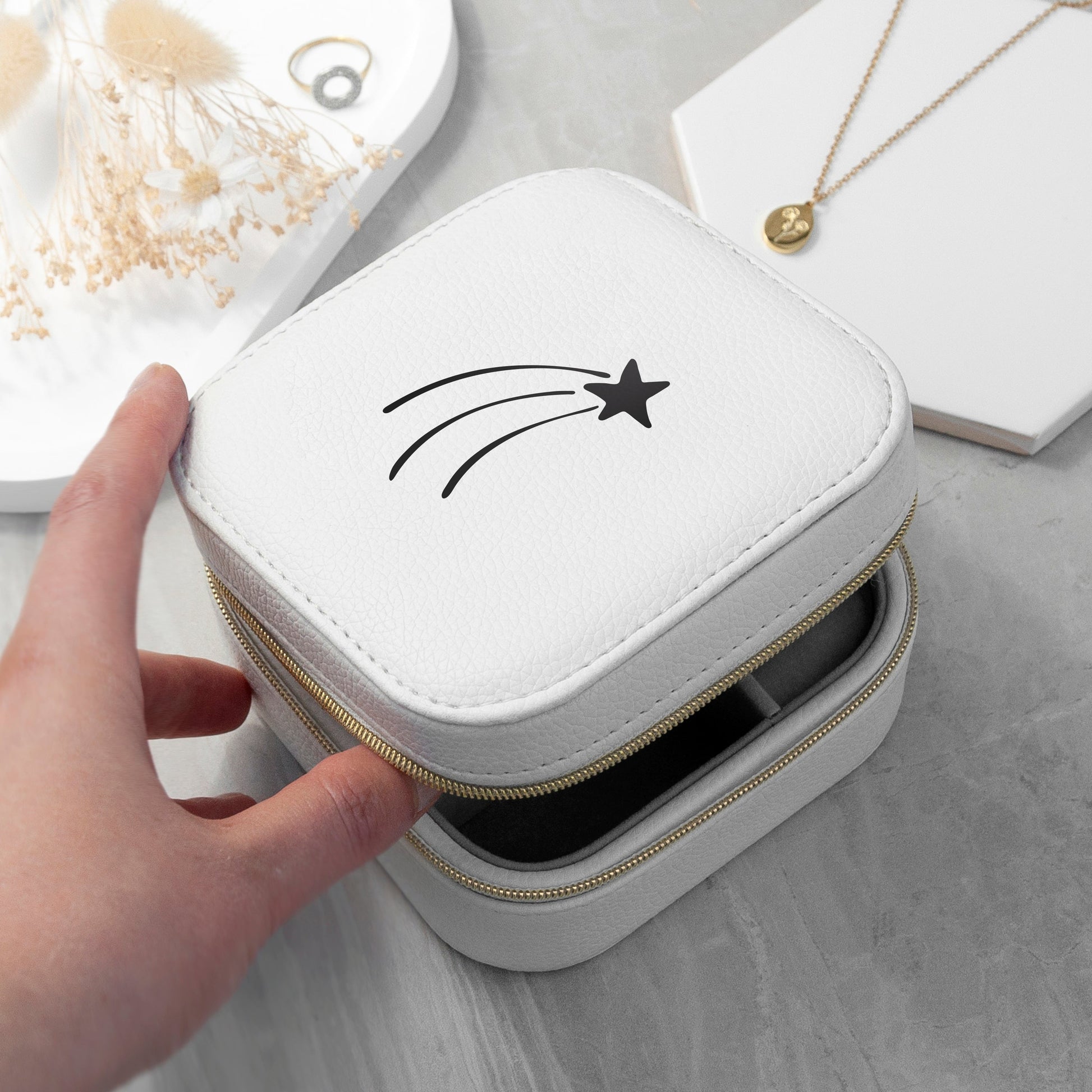 Shooting Star White Square Jewellery Case