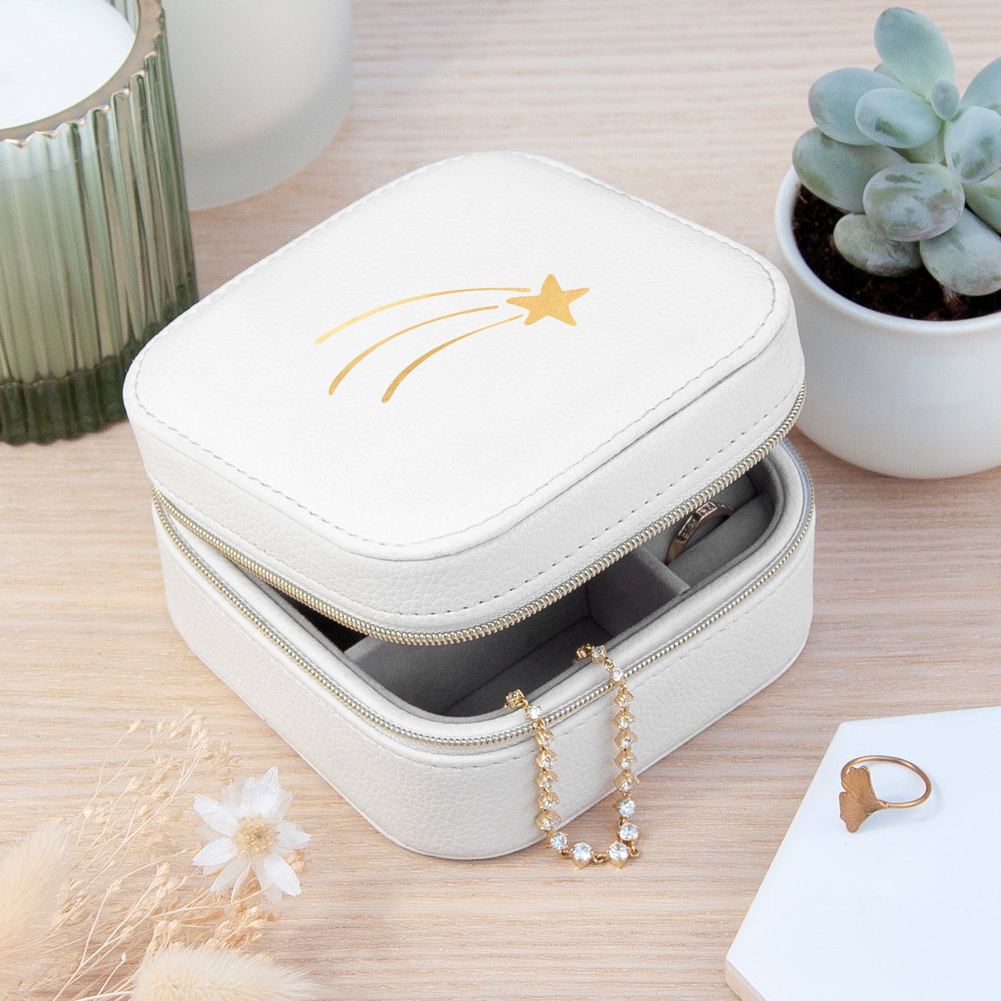 Shooting Star White Square Jewellery Case