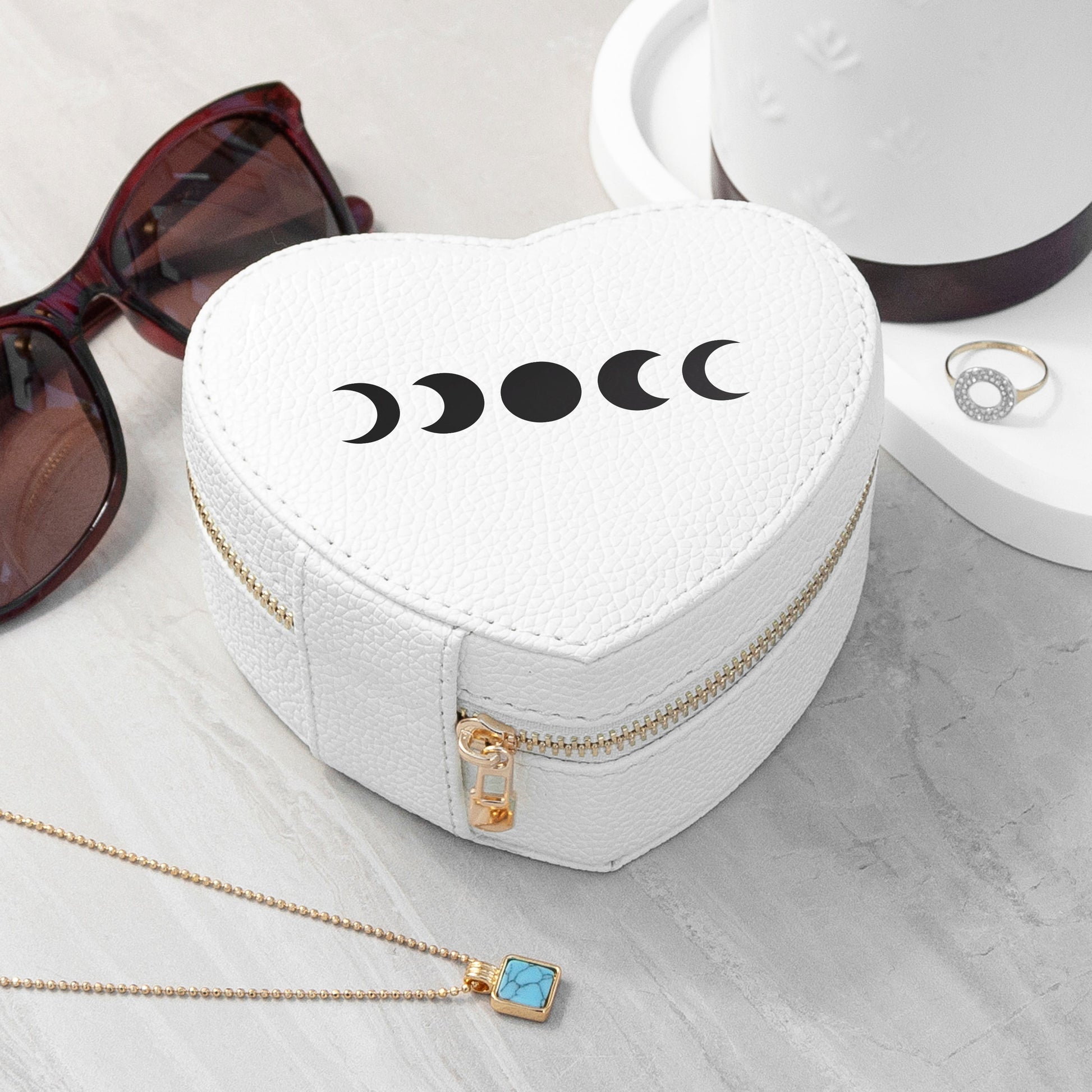 Lunar Phase White Heart Jewellery Case