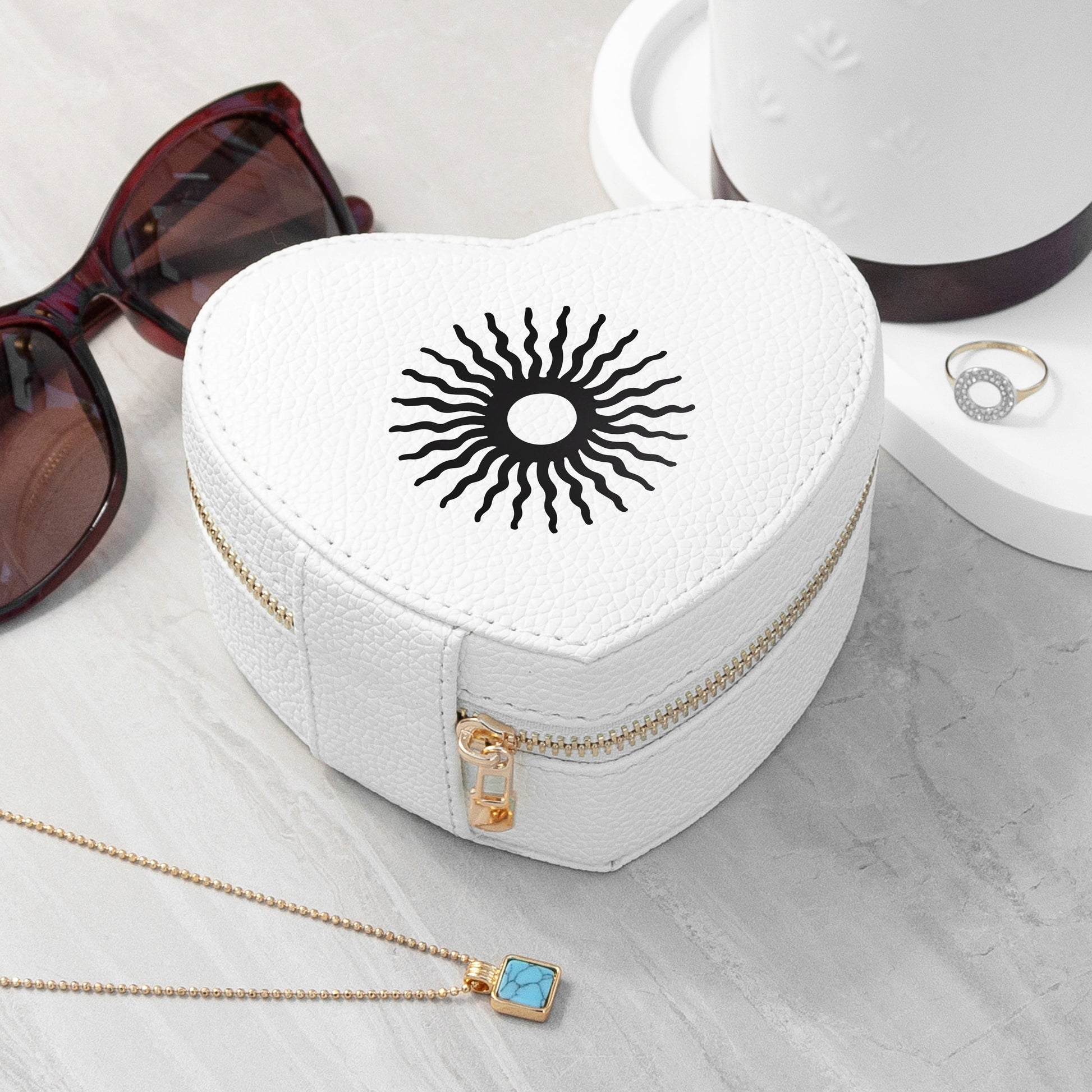 Customisable Sun White Heart Jewellery Case