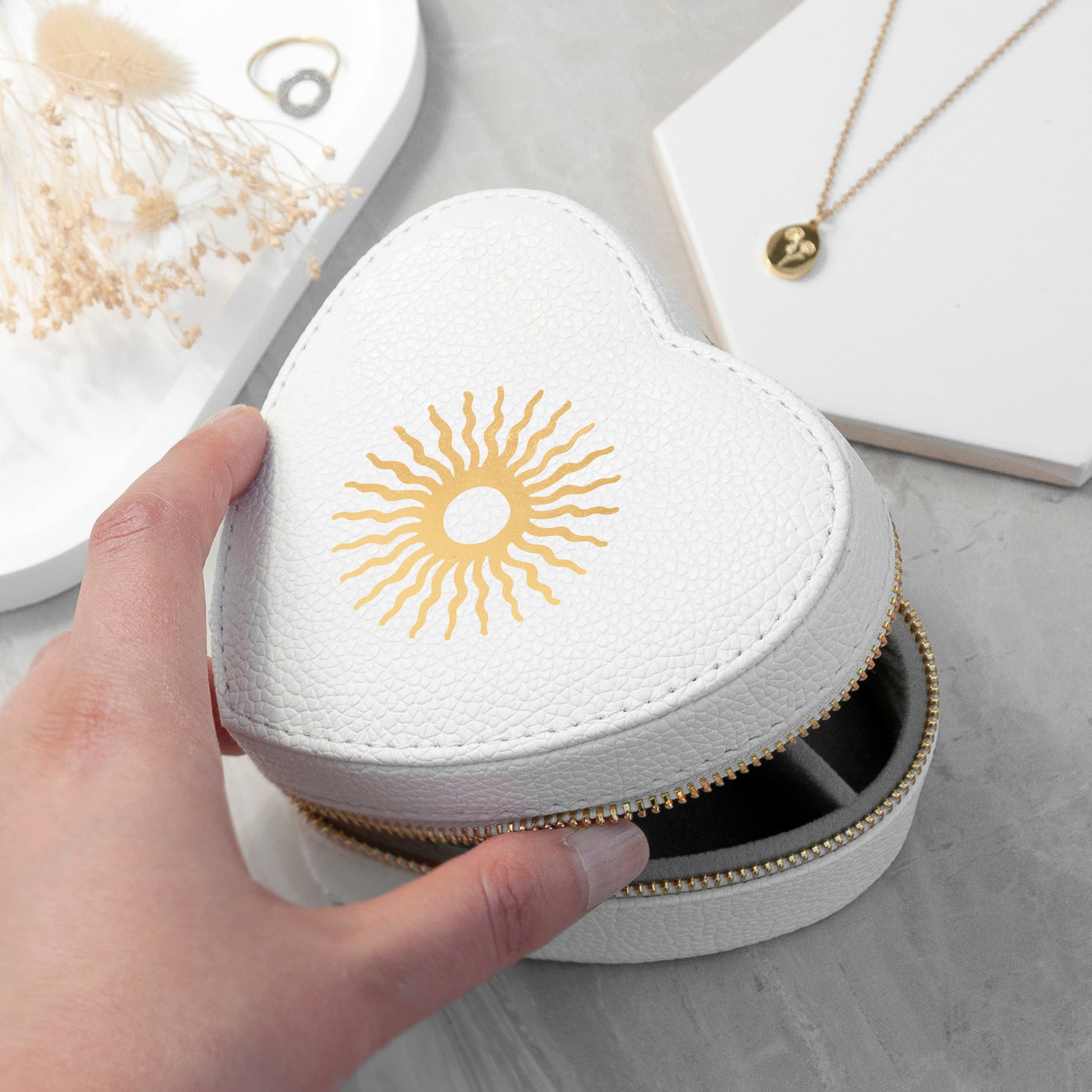 Customisable Sun White Heart Jewellery Case