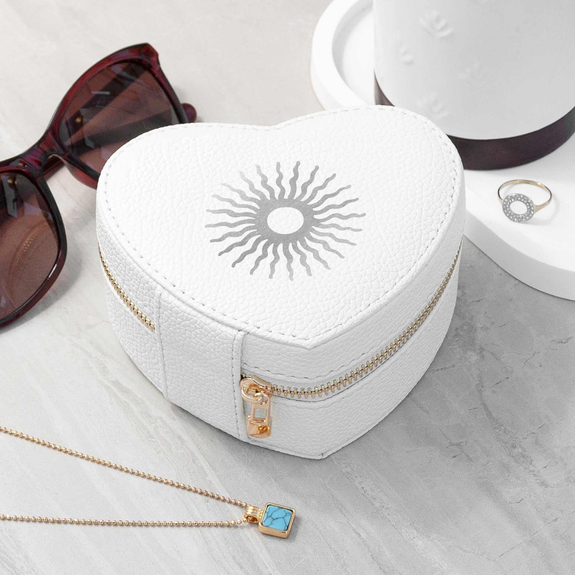 Customisable Sun White Heart Jewellery Case