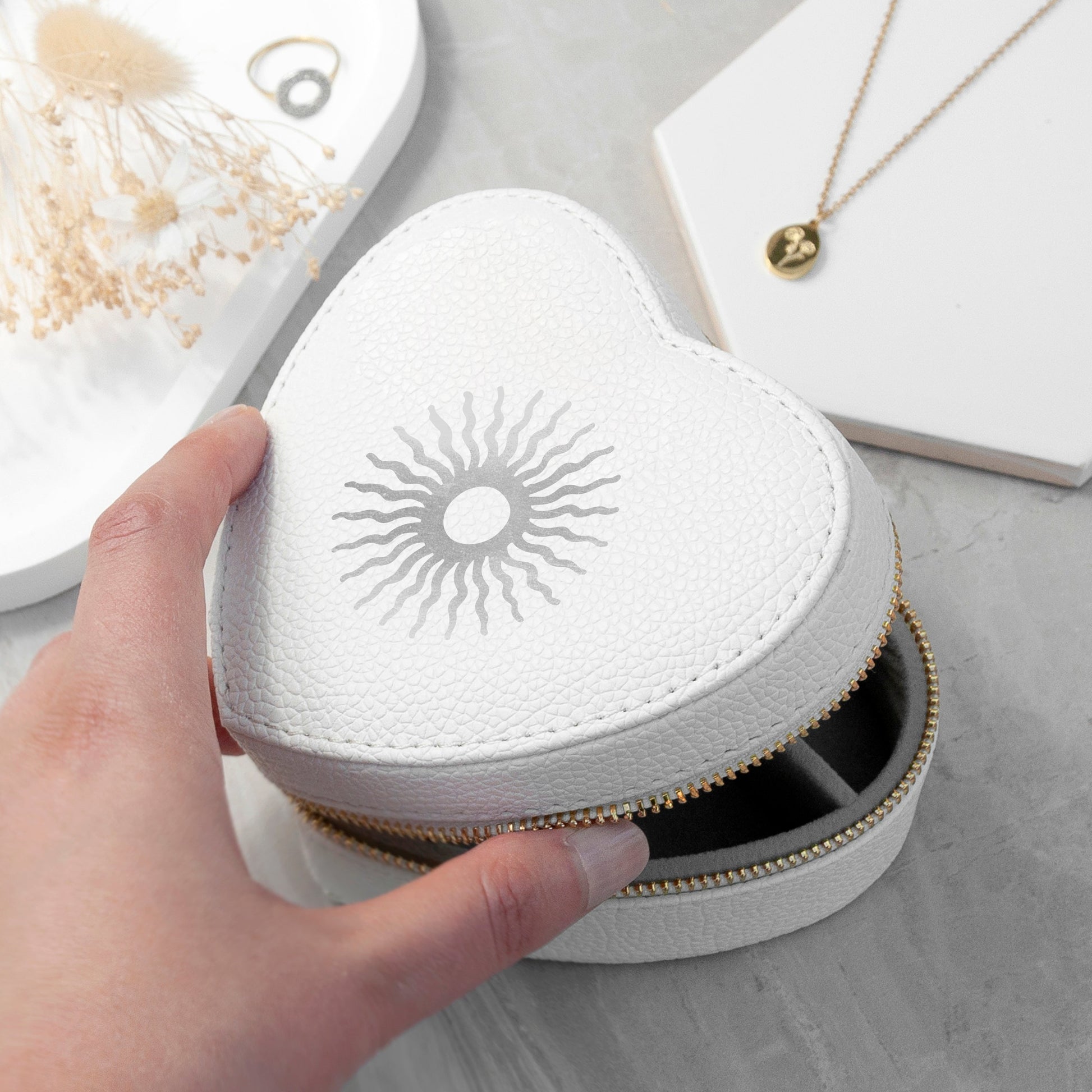 Customisable Sun White Heart Jewellery Case
