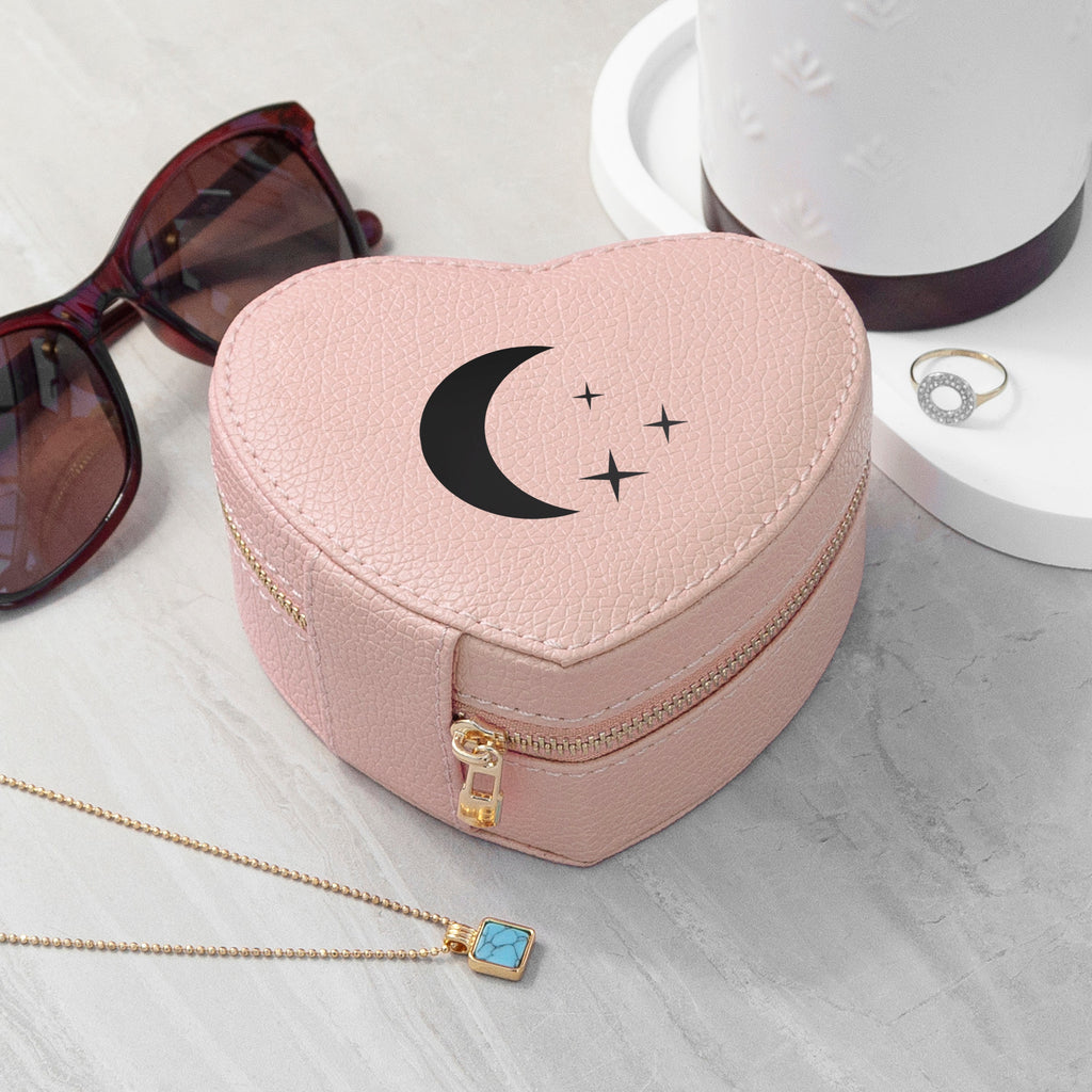 Moon and Stars Pink Heart Travel Jewellery Case