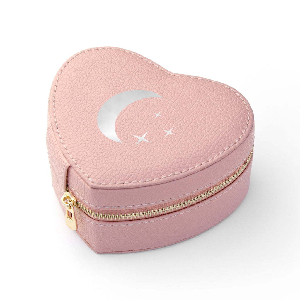 Moon and Stars Pink Heart Travel Jewellery Case