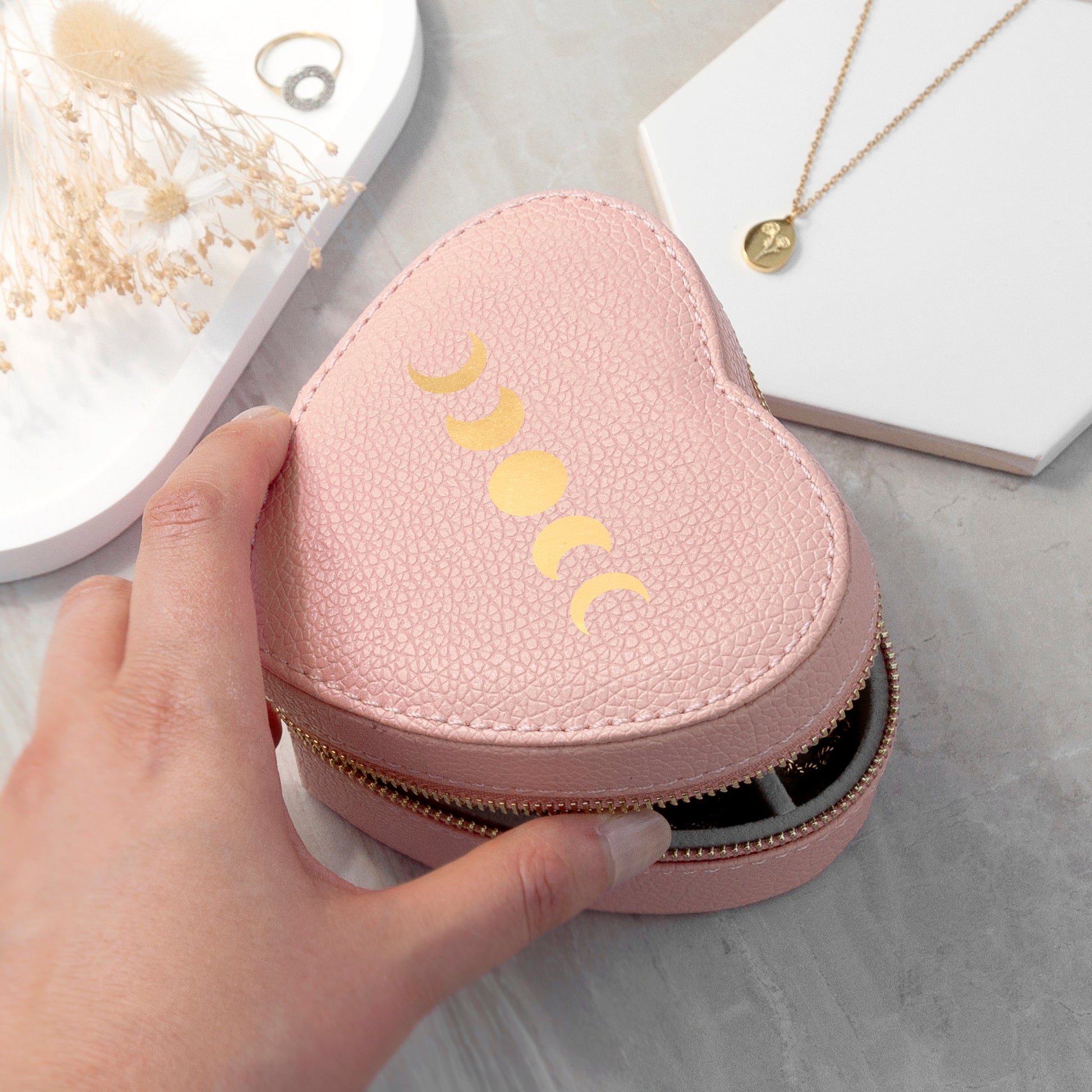 Moon Phase Pink Heart Jewellery Case