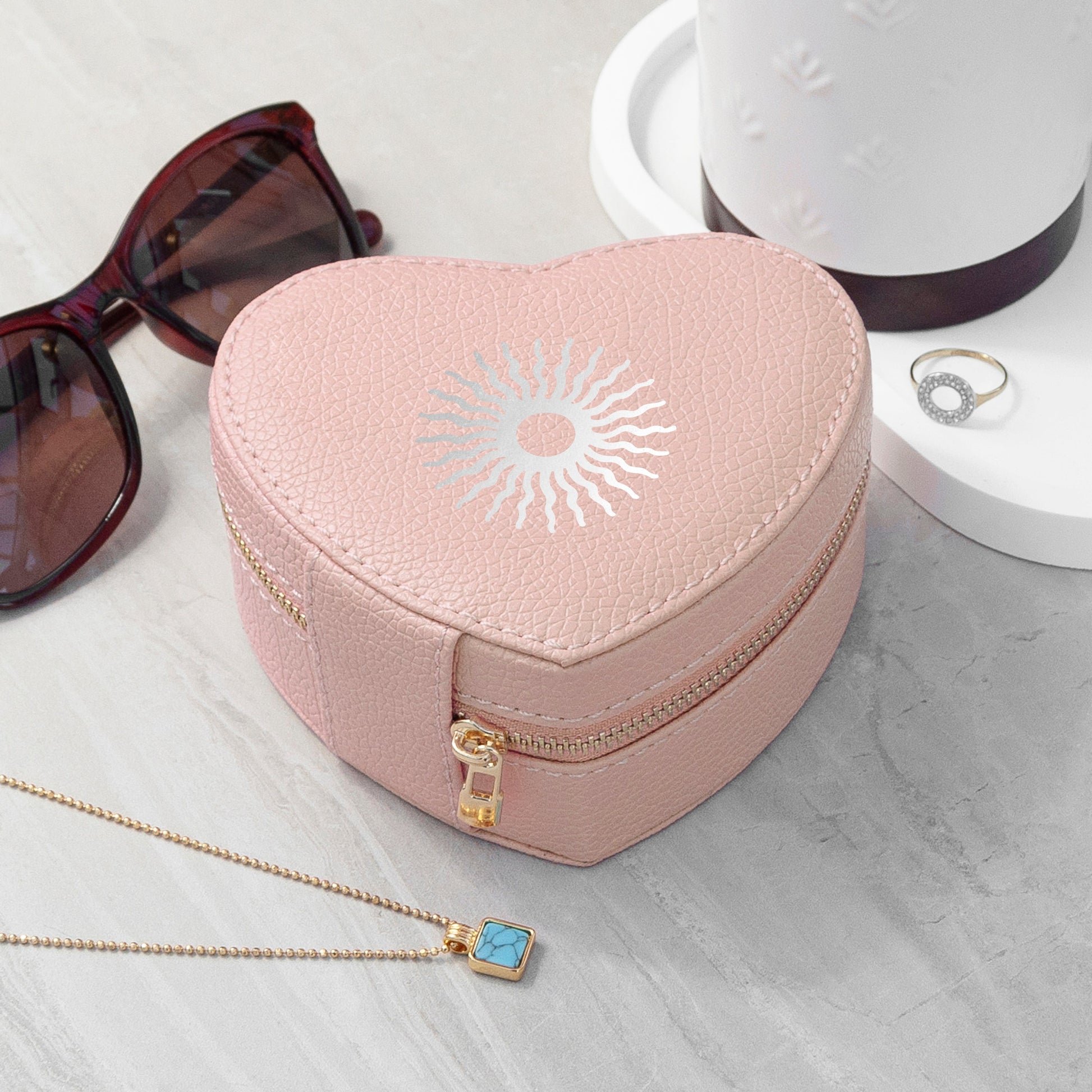 Customisable Sun Pink Heart Jewellery Case