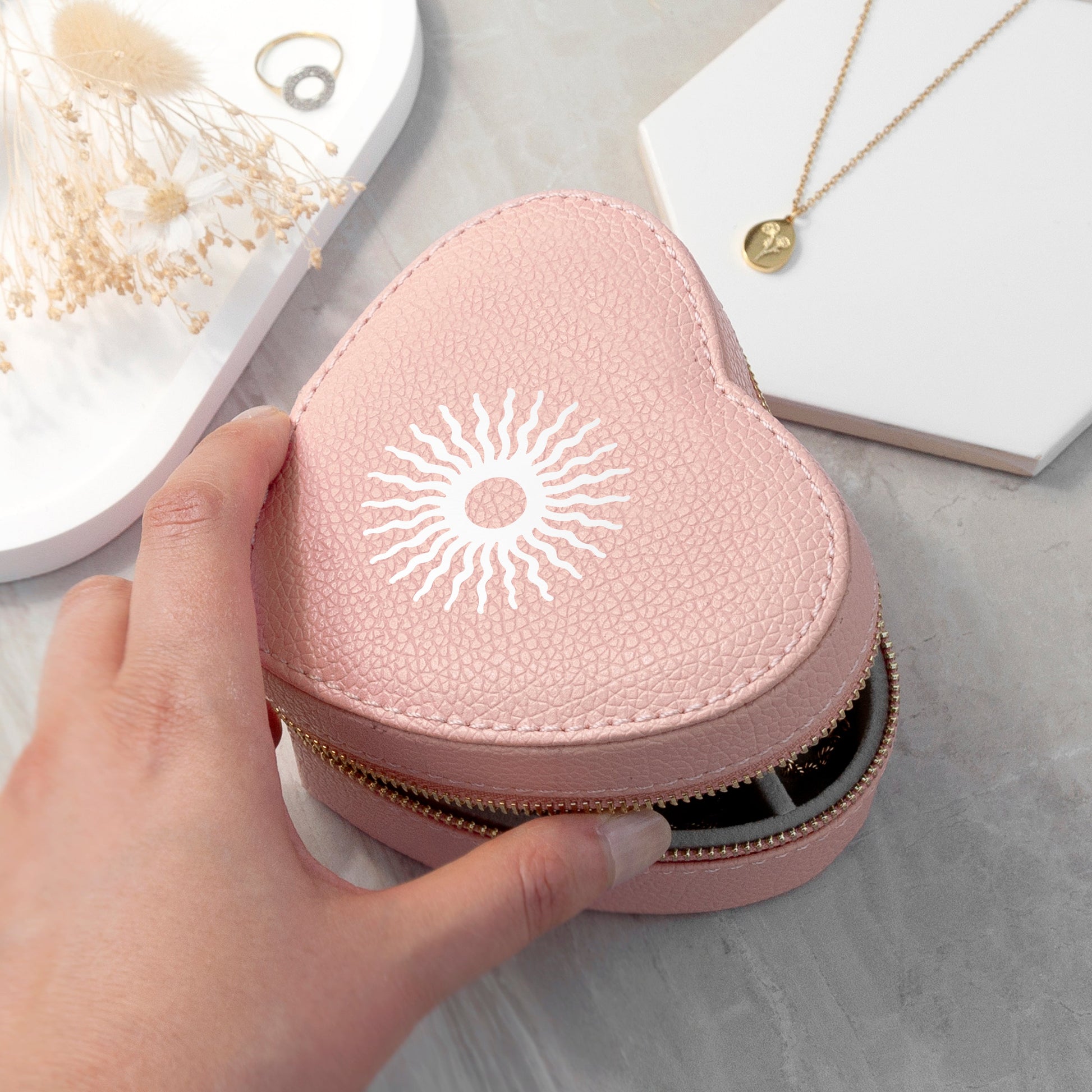 Customisable Sun Pink Heart Jewellery Case