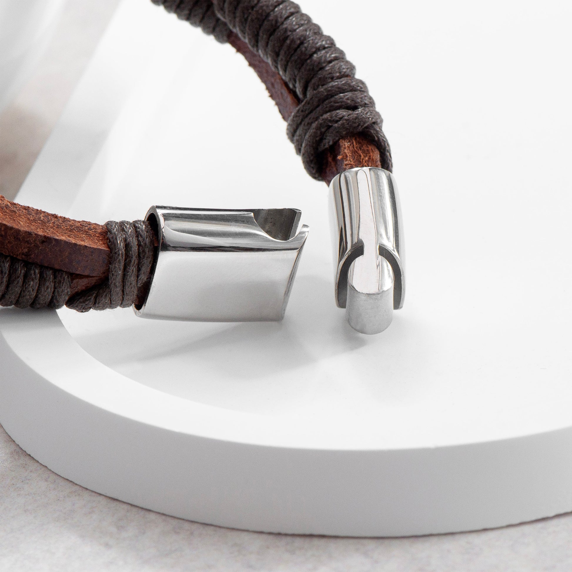 Personalised Men's Brown Leather Twisted Cord Bracelet